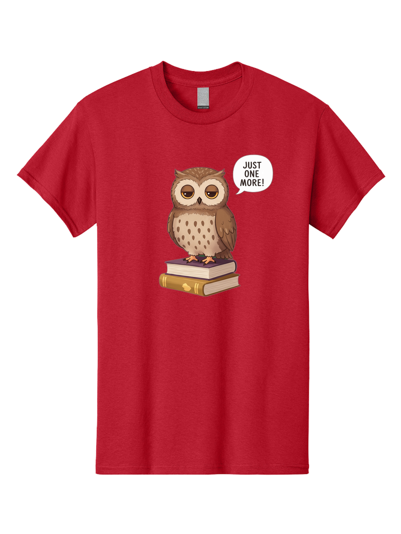Just-One-More-3 Men'S Graphic Tee, 100% Cotton, Comfortable Casual Summer Wear, Machine Washable, Owl On Books, Reading Owl, Book Lover, Just One More, Cartoon Owl, Humorous Illustration, Reading Addiction, Brown Owl, Book Stack, Adorable Owl Bac082 13
