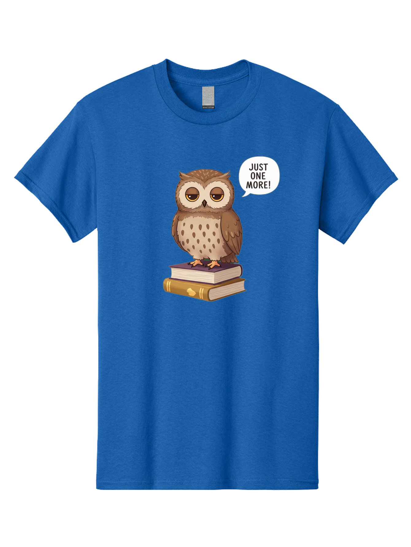 Just-One-More-3 Men'S Graphic Tee, 100% Cotton, Comfortable Casual Summer Wear, Machine Washable, Owl On Books, Reading Owl, Book Lover, Just One More, Cartoon Owl, Humorous Illustration, Reading Addiction, Brown Owl, Book Stack, Adorable Owl Bac082 11