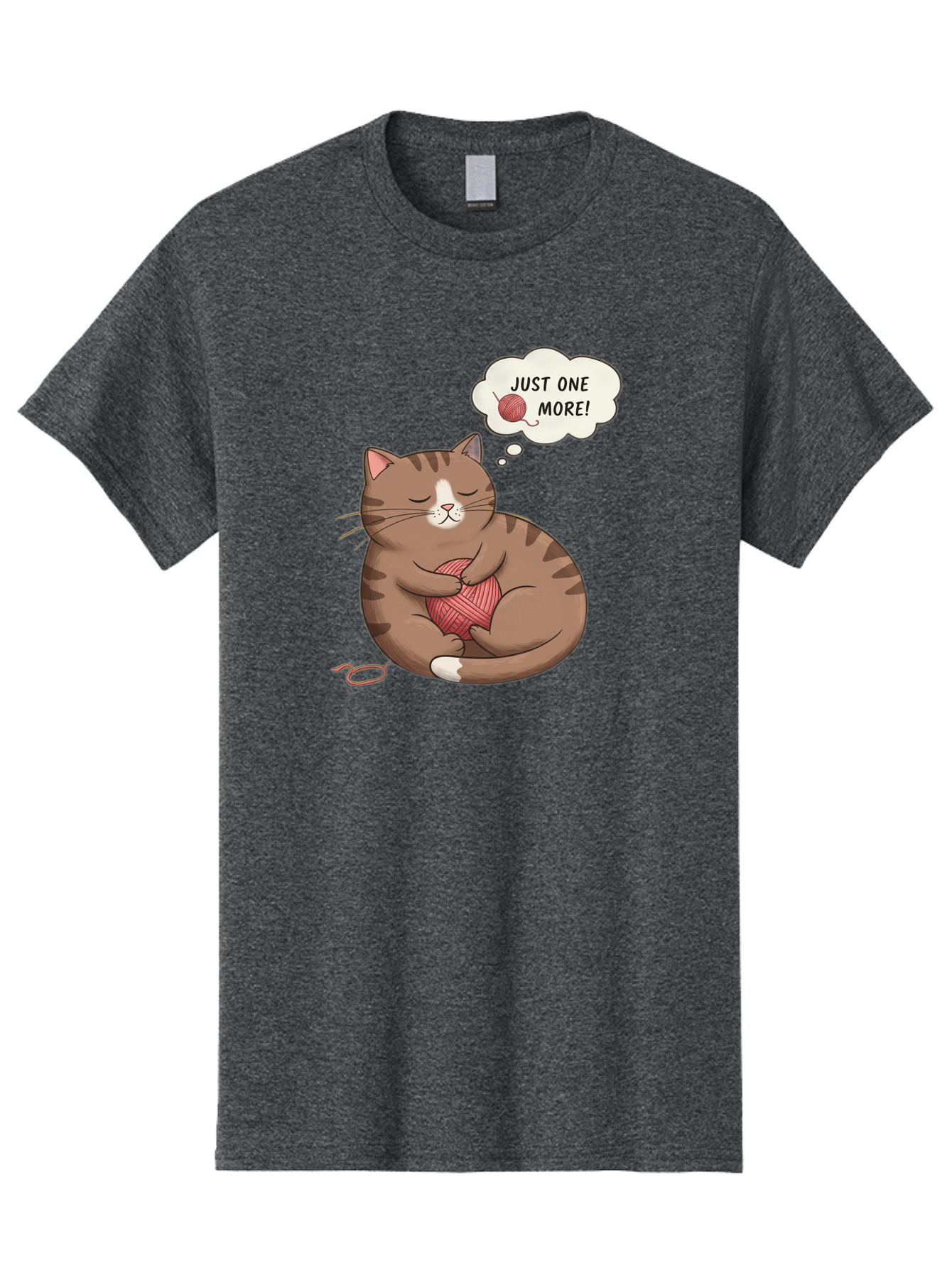 Just-One-More Men'S Graphic Tee, 100% Cotton, Comfortable Casual Summer Wear, Machine Washable, Cat Hugging Yarn Ball, Cartoon Cat, Cute Animal, Funny Meme, Knitting Humor, Adorable Feline, Playful Kitty, Cat Love, Yarn Obsession, Bac084 2