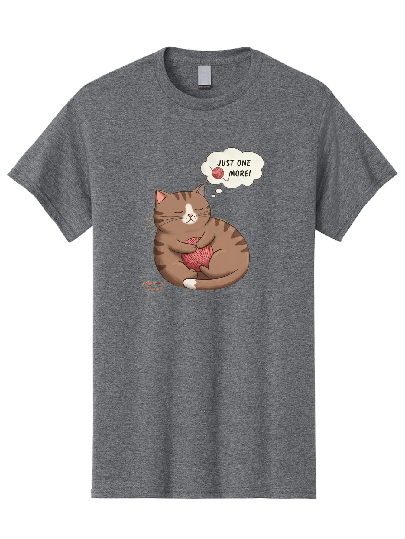 Just-One-More Men'S Graphic Tee, 100% Cotton, Comfortable Casual Summer Wear, Machine Washable, Cat Hugging Yarn Ball, Cartoon Cat, Cute Animal, Funny Meme, Knitting Humor, Adorable Feline, Playful Kitty, Cat Love, Yarn Obsession, Bac084 14