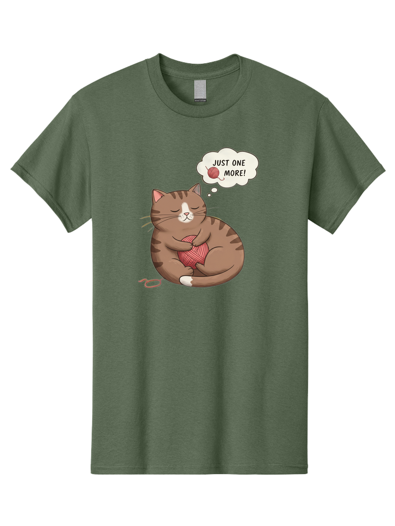 Just-One-More Men'S Graphic Tee, 100% Cotton, Comfortable Casual Summer Wear, Machine Washable, Cat Hugging Yarn Ball, Cartoon Cat, Cute Animal, Funny Meme, Knitting Humor, Adorable Feline, Playful Kitty, Cat Love, Yarn Obsession, Bac084 3
