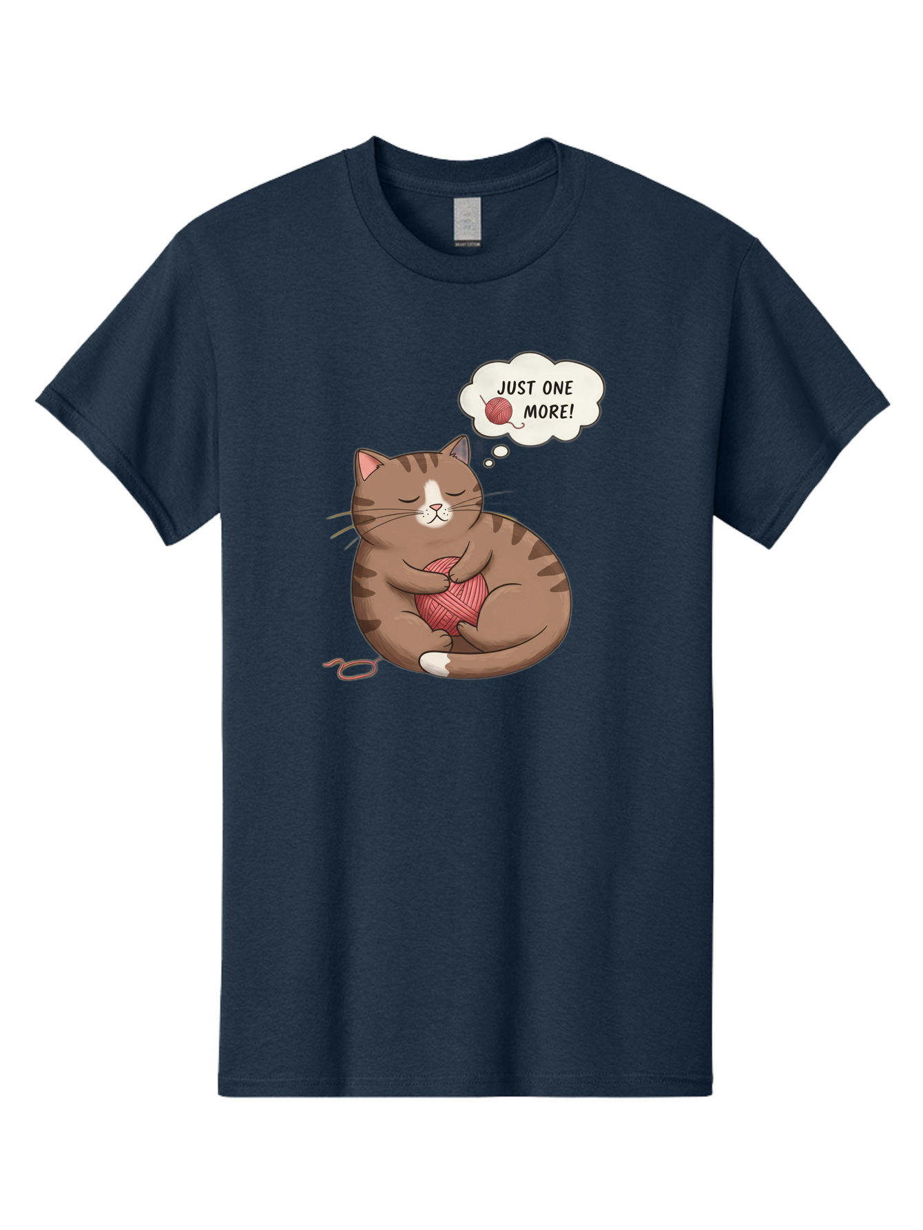 Just-One-More Men'S Graphic Tee, 100% Cotton, Comfortable Casual Summer Wear, Machine Washable, Cat Hugging Yarn Ball, Cartoon Cat, Cute Animal, Funny Meme, Knitting Humor, Adorable Feline, Playful Kitty, Cat Love, Yarn Obsession, Bac084 5