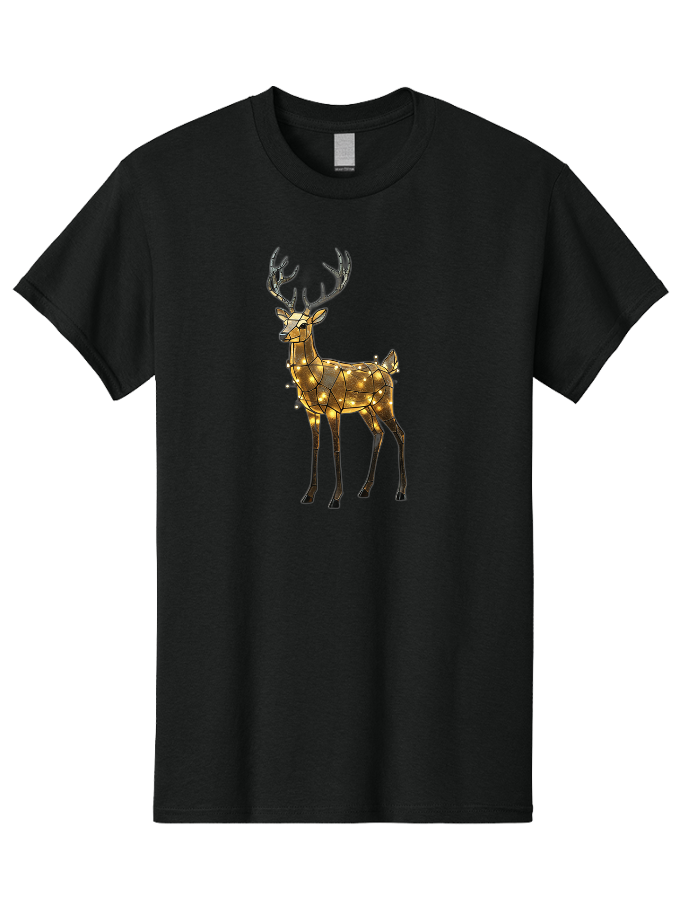 Led-Reindeer Men'S Graphic Tee, 100% Cotton, Comfortable Casual Summer Wear, Machine Washable, Illuminated Reindeer, Golden Lights, Festive Decor, Christmas Display, Holiday Decoration, Wire Sculpture, Glowing Ornament, Seasonal Display Bac119 13