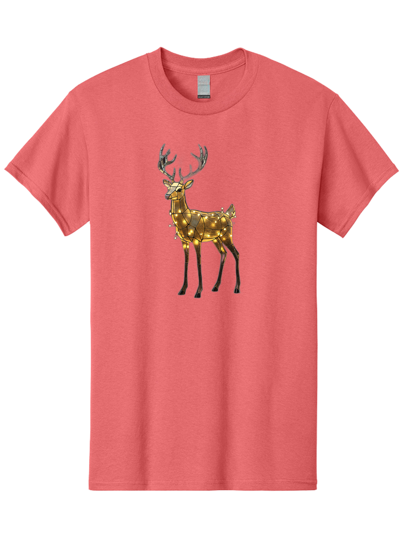 Led-Reindeer Men'S Graphic Tee, 100% Cotton, Comfortable Casual Summer Wear, Machine Washable, Illuminated Reindeer, Golden Lights, Festive Decor, Christmas Display, Holiday Decoration, Wire Sculpture, Glowing Ornament, Seasonal Display Bac119 1
