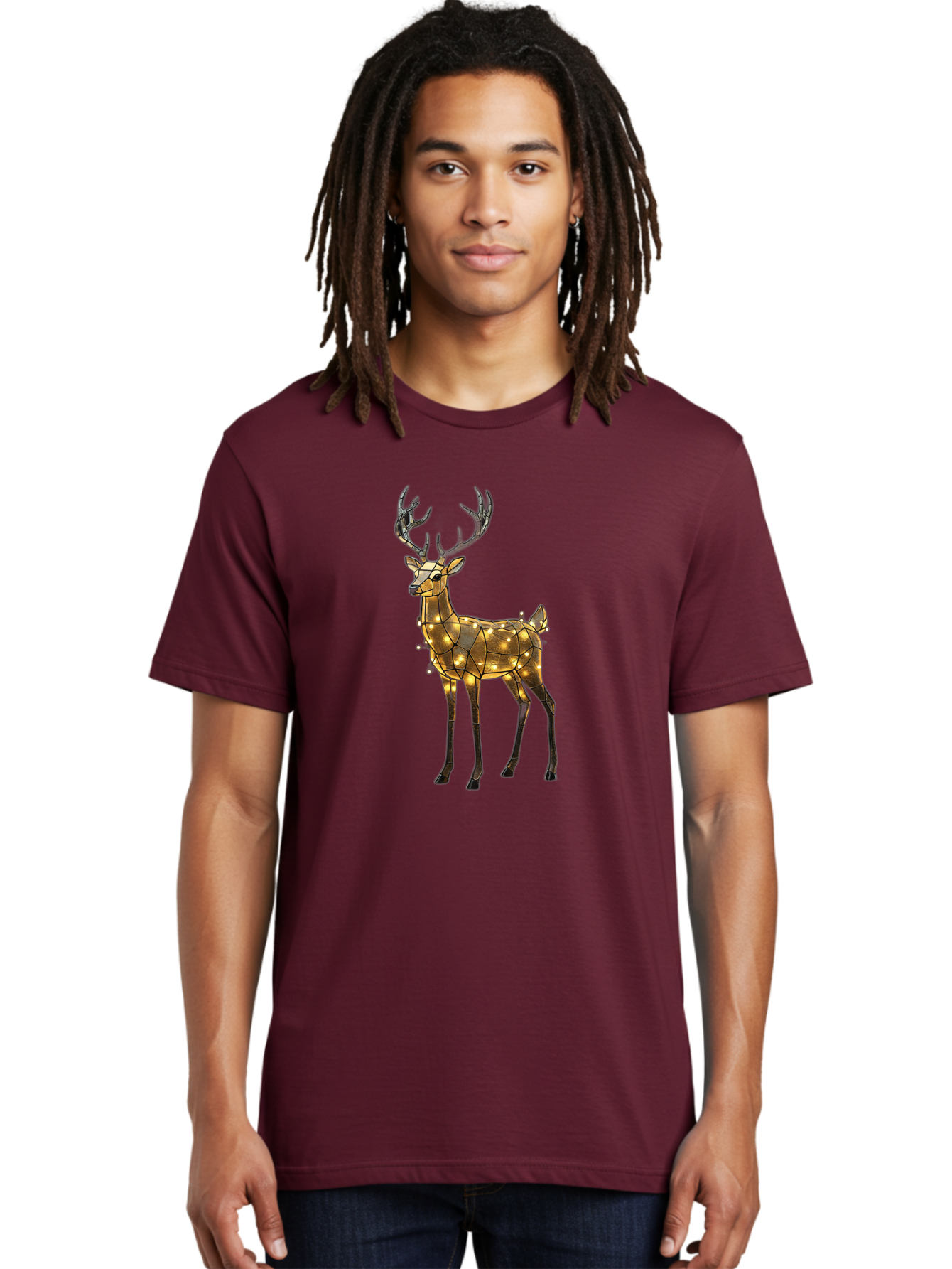 Led-Reindeer Men'S Graphic Tee, 100% Cotton, Comfortable Casual Summer Wear, Machine Washable, Illuminated Reindeer, Golden Lights, Festive Decor, Christmas Display, Holiday Decoration, Wire Sculpture, Glowing Ornament, Seasonal Display Bac119 19