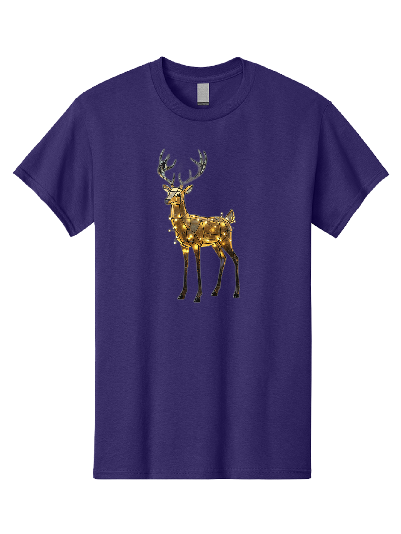 Led-Reindeer Men'S Graphic Tee, 100% Cotton, Comfortable Casual Summer Wear, Machine Washable, Illuminated Reindeer, Golden Lights, Festive Decor, Christmas Display, Holiday Decoration, Wire Sculpture, Glowing Ornament, Seasonal Display Bac119 14