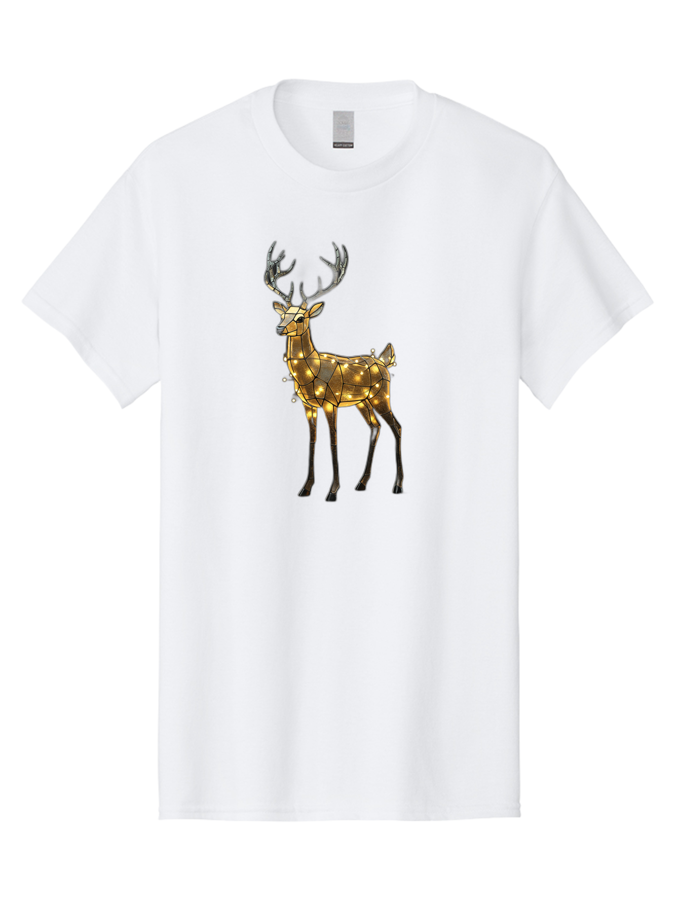 Led-Reindeer Men'S Graphic Tee, 100% Cotton, Comfortable Casual Summer Wear, Machine Washable, Illuminated Reindeer, Golden Lights, Festive Decor, Christmas Display, Holiday Decoration, Wire Sculpture, Glowing Ornament, Seasonal Display Bac119 3