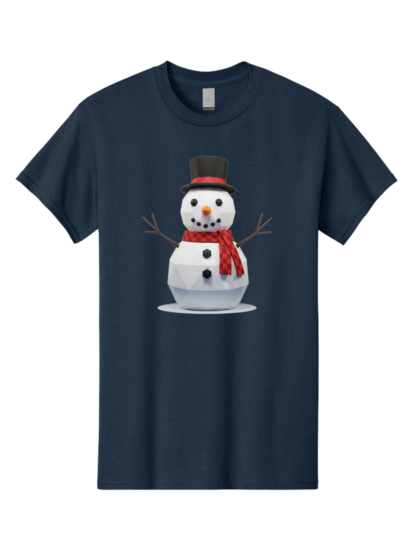 Low-Poly-Snowman-Portrait Men'S Graphic Tee, 100% Cotton, Comfortable Casual Summer Wear, Machine Washable, Low Poly Snowman, 3D Model, Winter Decoration, Festive Character, Checkered Scarf, Black Top Hat, Geometric Design, Christmas Theme, Bac123 7