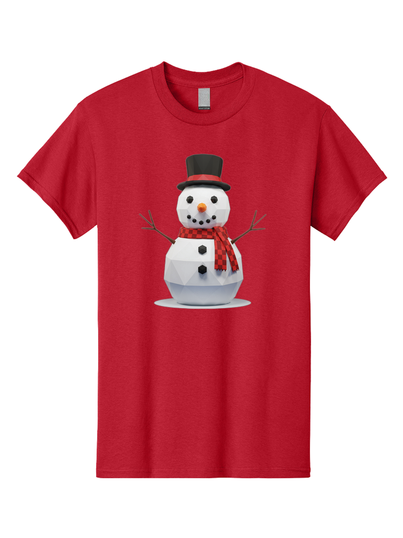 Low-Poly-Snowman-Portrait Men'S Graphic Tee, 100% Cotton, Comfortable Casual Summer Wear, Machine Washable, Low Poly Snowman, 3D Model, Winter Decoration, Festive Character, Checkered Scarf, Black Top Hat, Geometric Design, Christmas Theme, Bac123 12