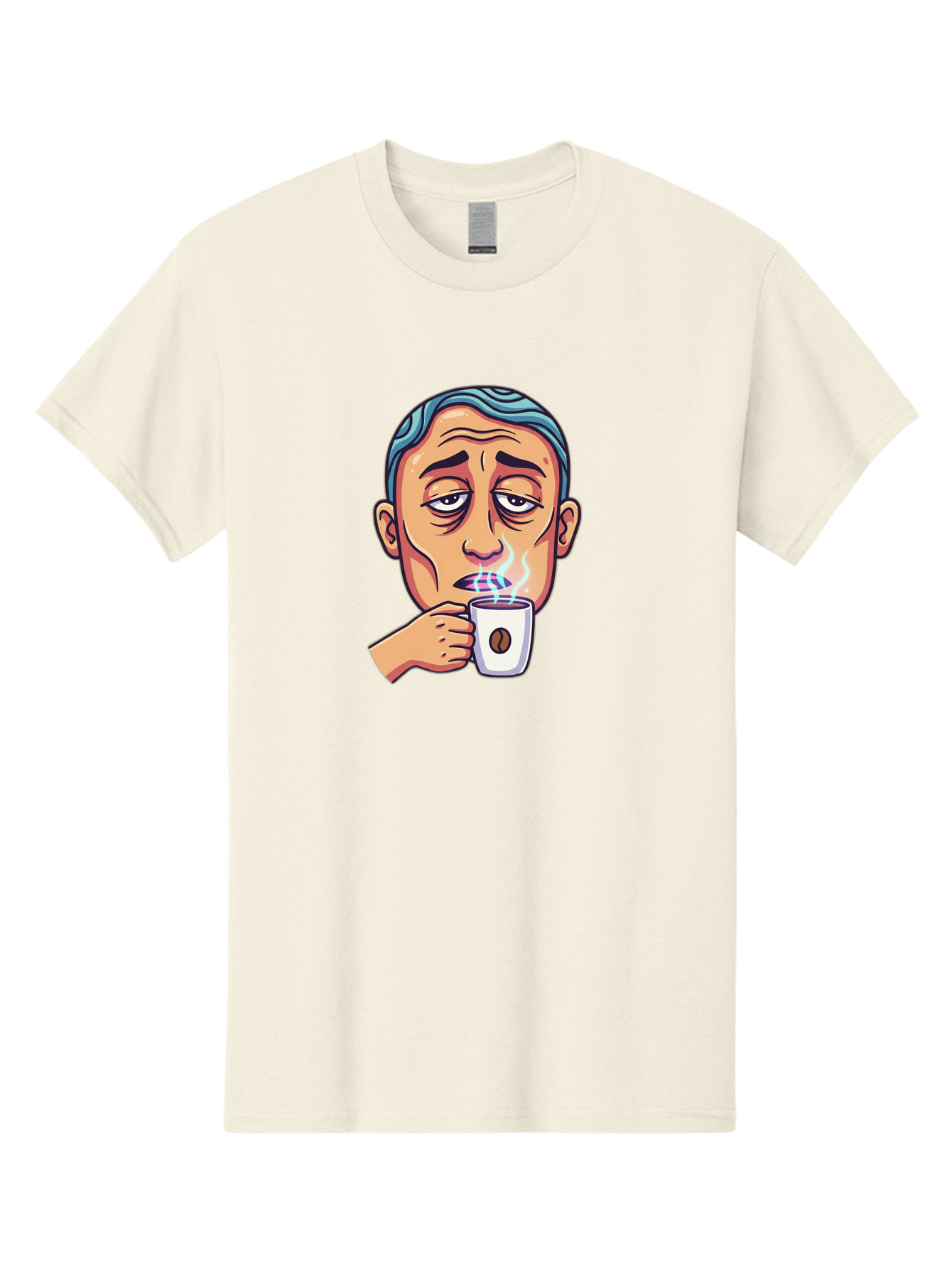 Man-Drinking-Coffee-1 Men'S Graphic Tee, 100% Cotton, Comfortable Casual Summer Wear, Machine Washable, Cartoon Man Drinking Coffee, Steaming Hot Beverage, Morning Pick-Me-Up, Caffeine Fix, Coffee Lover, Humorous Illustration Bac126 1