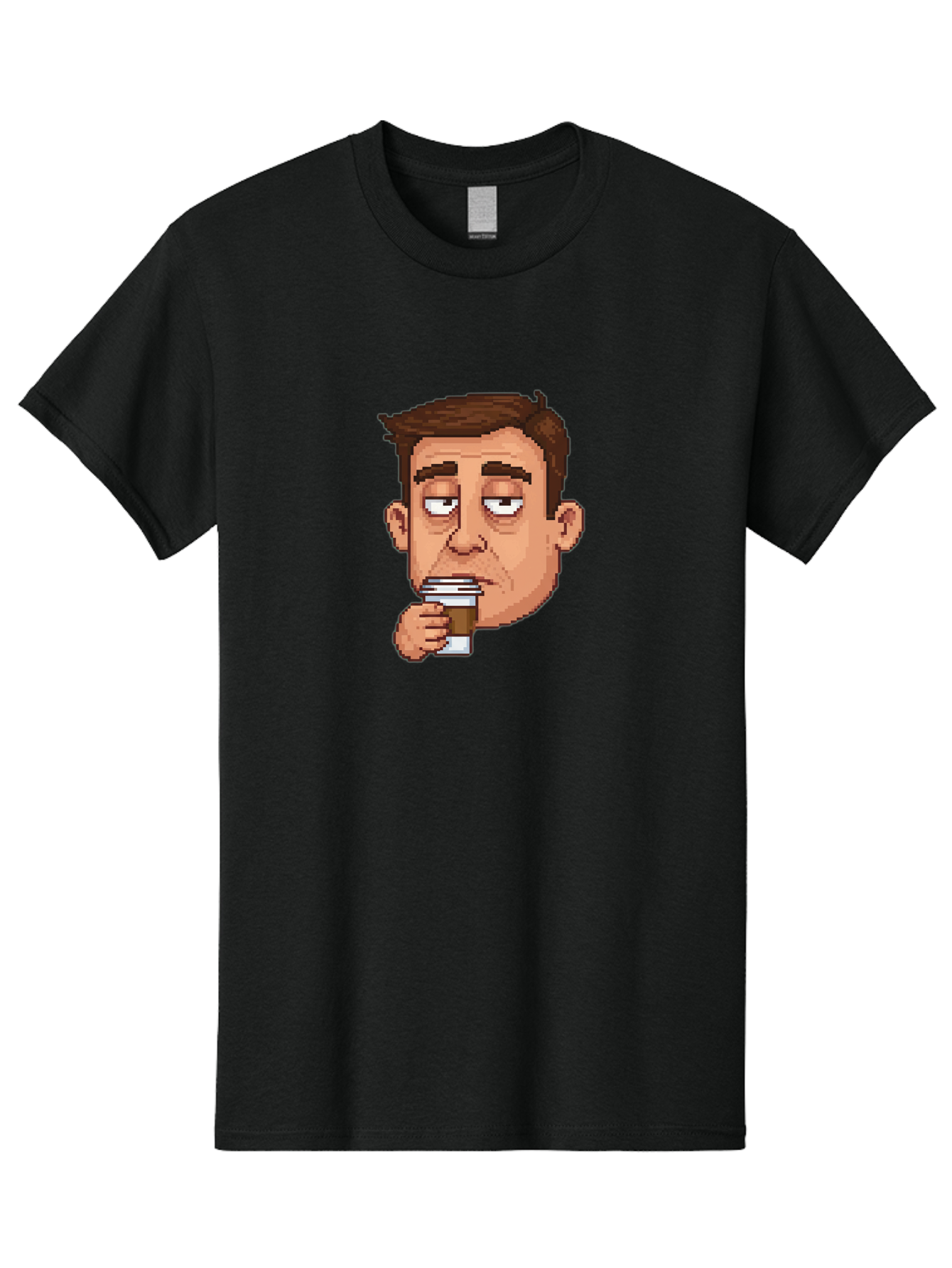 Man-Drinking-Coffee Men'S Graphic Tee, 100% Cotton, Comfortable Casual Summer Wear, Machine Washable, Cartoon Man, Pixel Art, Coffee Cup, Morning Routine, Daily Grind, Coffee Lover, Relaxed Atmosphere, Pixelated Character Bac127 3