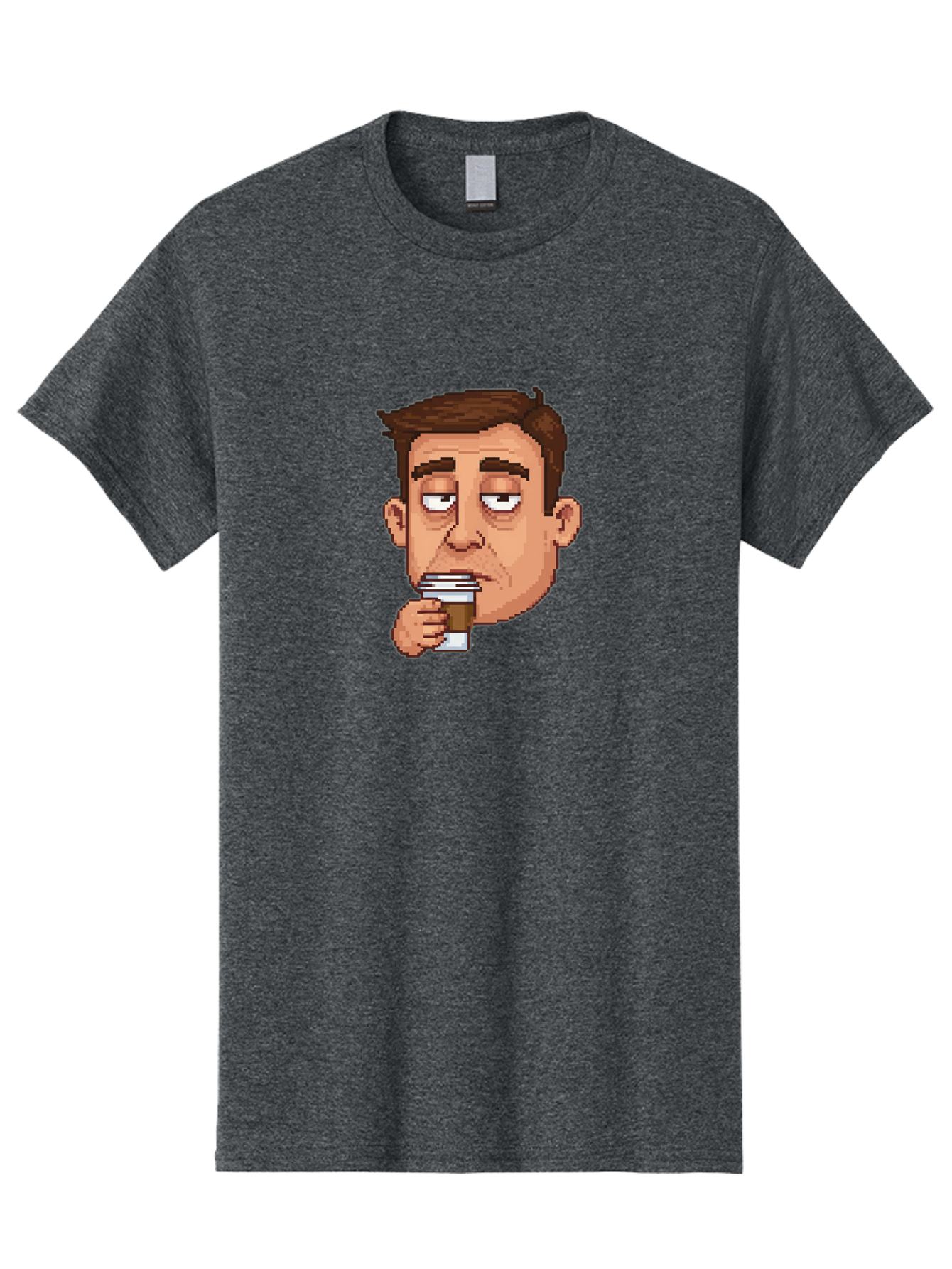 Man-Drinking-Coffee Men'S Graphic Tee, 100% Cotton, Comfortable Casual Summer Wear, Machine Washable, Cartoon Man, Pixel Art, Coffee Cup, Morning Routine, Daily Grind, Coffee Lover, Relaxed Atmosphere, Pixelated Character Bac127 12