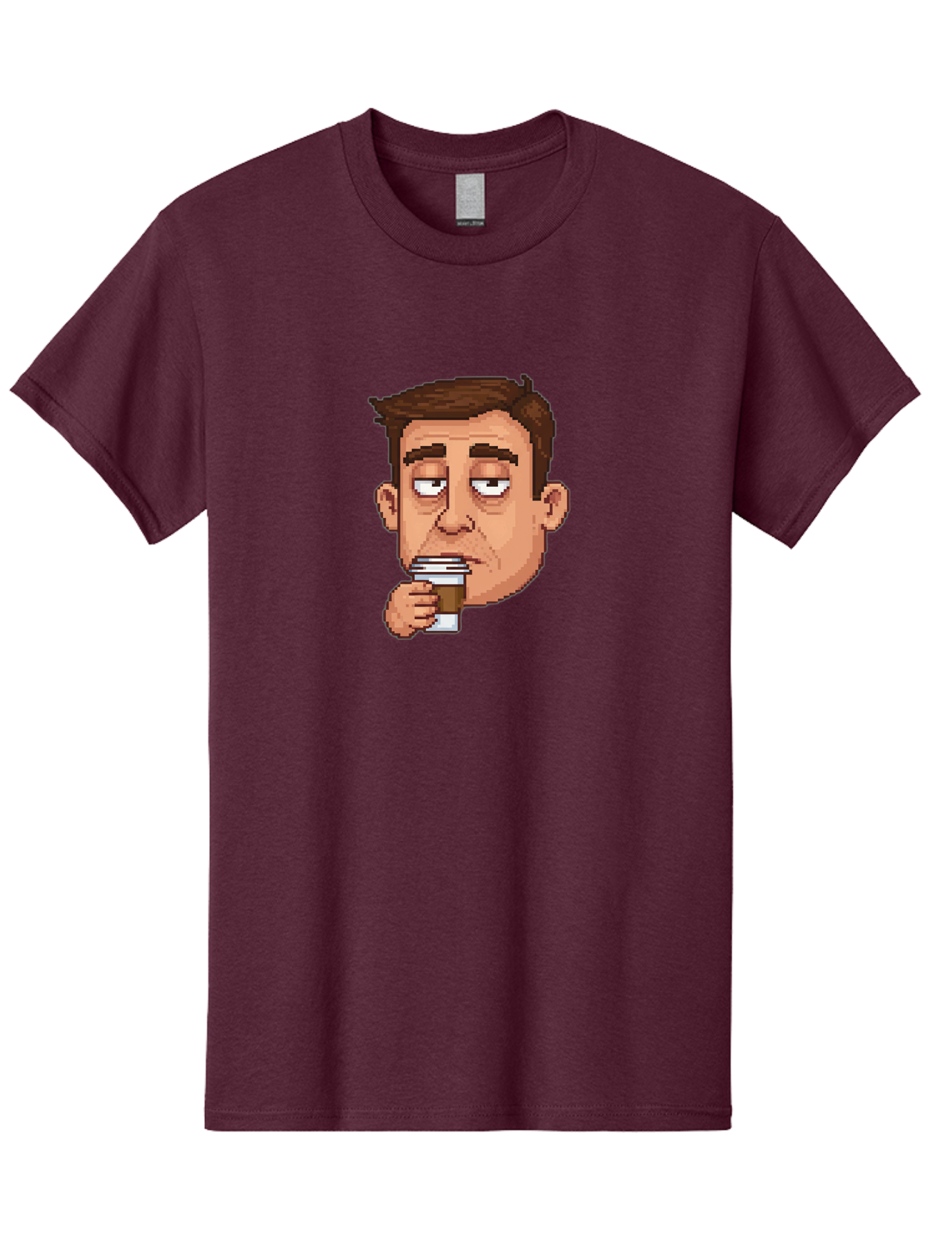 Man-Drinking-Coffee Men'S Graphic Tee, 100% Cotton, Comfortable Casual Summer Wear, Machine Washable, Cartoon Man, Pixel Art, Coffee Cup, Morning Routine, Daily Grind, Coffee Lover, Relaxed Atmosphere, Pixelated Character Bac127 4