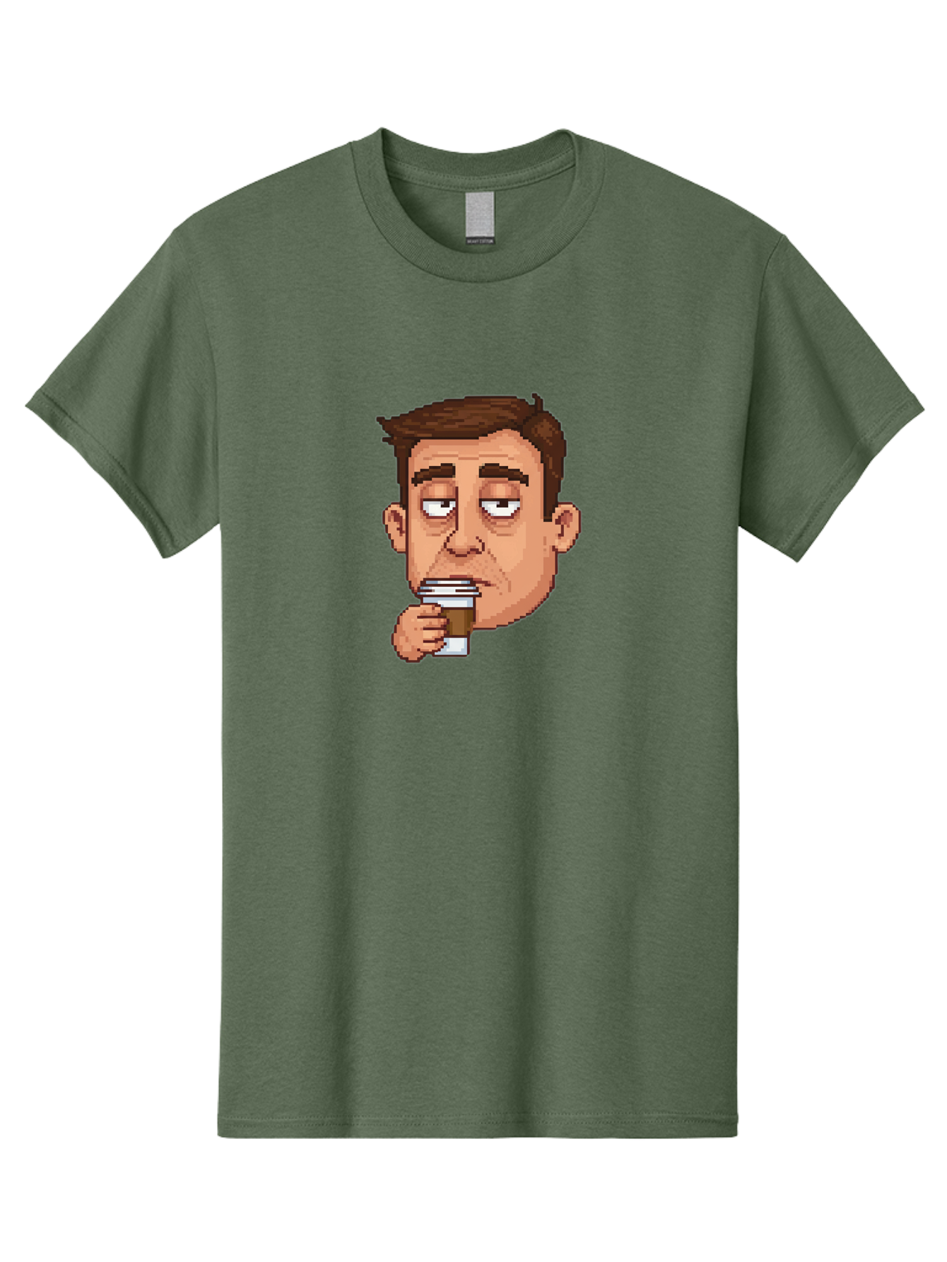 Man-Drinking-Coffee Men'S Graphic Tee, 100% Cotton, Comfortable Casual Summer Wear, Machine Washable, Cartoon Man, Pixel Art, Coffee Cup, Morning Routine, Daily Grind, Coffee Lover, Relaxed Atmosphere, Pixelated Character Bac127 11