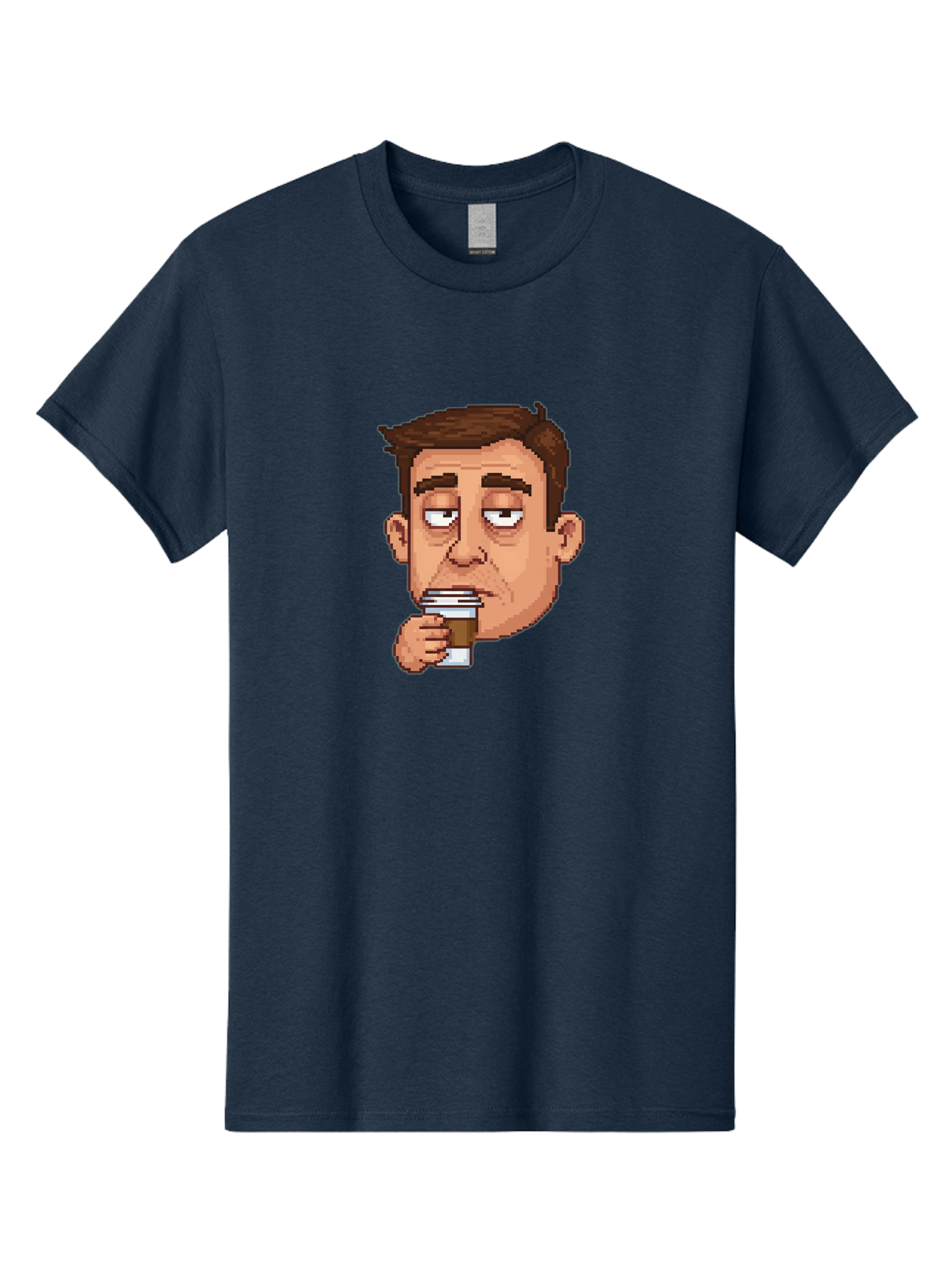 Man-Drinking-Coffee Men'S Graphic Tee, 100% Cotton, Comfortable Casual Summer Wear, Machine Washable, Cartoon Man, Pixel Art, Coffee Cup, Morning Routine, Daily Grind, Coffee Lover, Relaxed Atmosphere, Pixelated Character Bac127 1