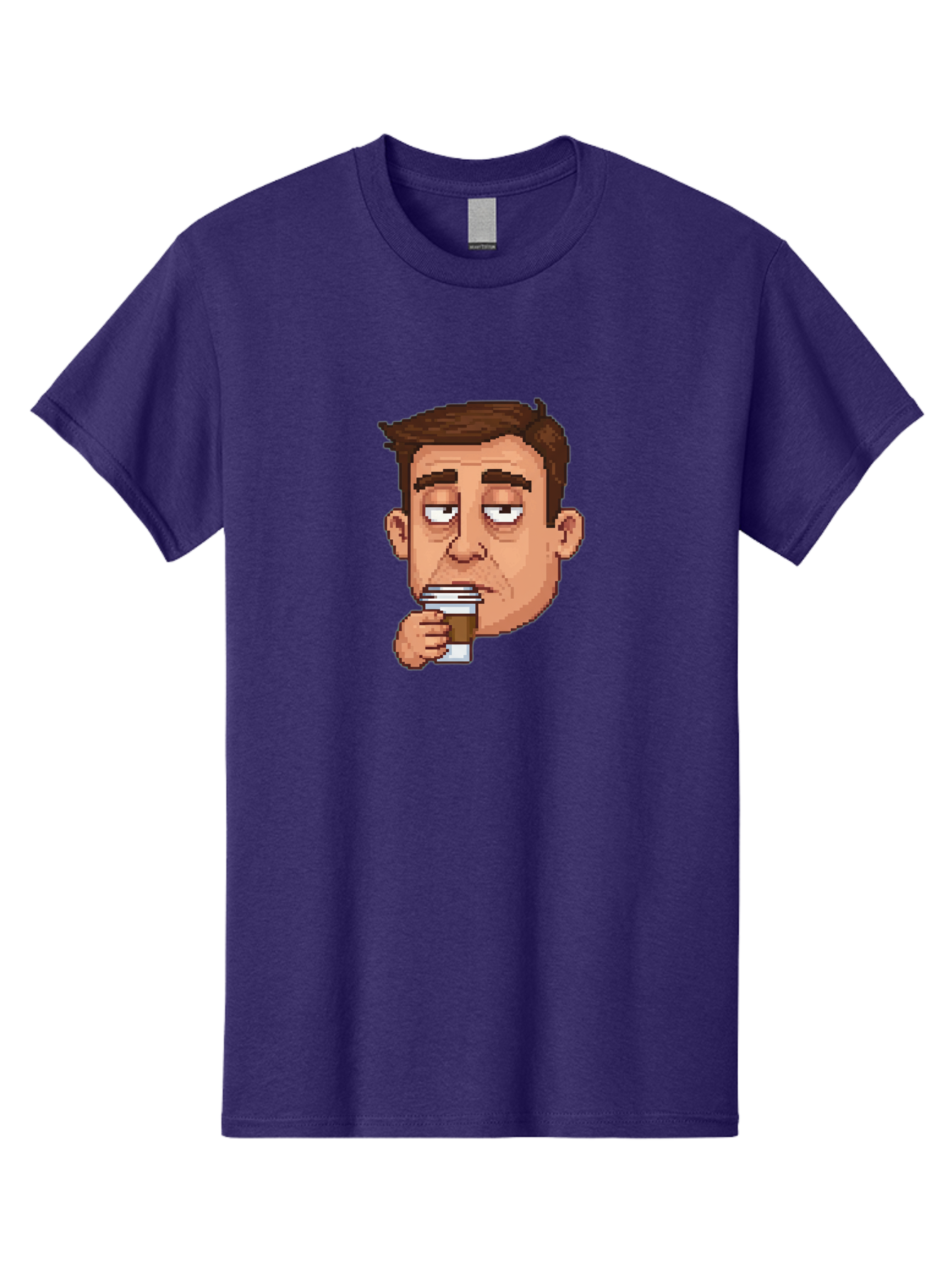 Man-Drinking-Coffee Men'S Graphic Tee, 100% Cotton, Comfortable Casual Summer Wear, Machine Washable, Cartoon Man, Pixel Art, Coffee Cup, Morning Routine, Daily Grind, Coffee Lover, Relaxed Atmosphere, Pixelated Character Bac127 9