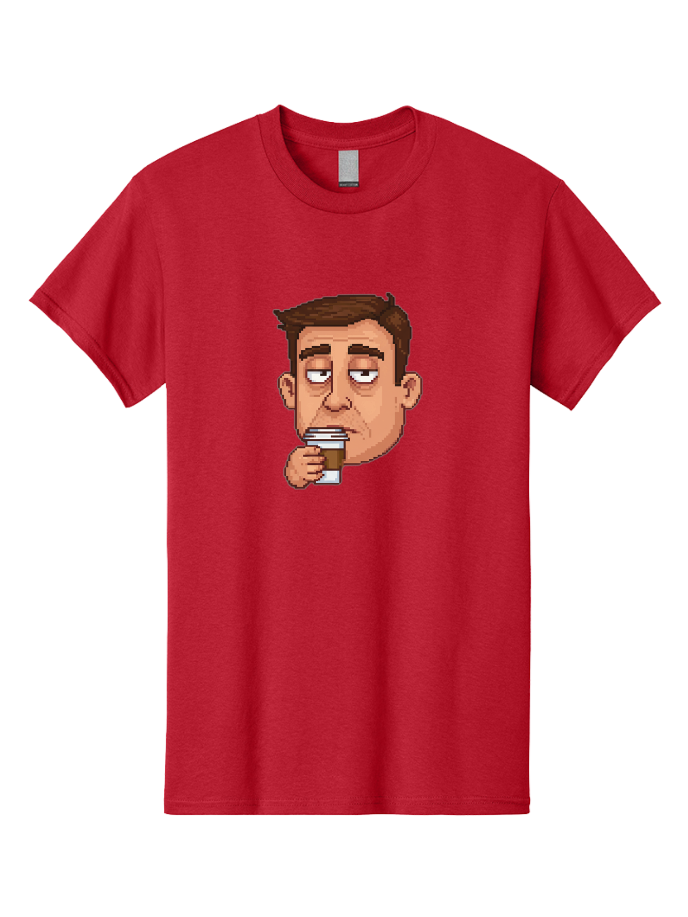 Man-Drinking-Coffee Men'S Graphic Tee, 100% Cotton, Comfortable Casual Summer Wear, Machine Washable, Cartoon Man, Pixel Art, Coffee Cup, Morning Routine, Daily Grind, Coffee Lover, Relaxed Atmosphere, Pixelated Character Bac127 14