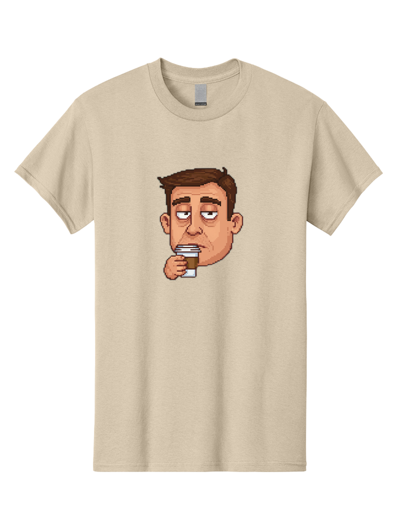 Man-Drinking-Coffee Men'S Graphic Tee, 100% Cotton, Comfortable Casual Summer Wear, Machine Washable, Cartoon Man, Pixel Art, Coffee Cup, Morning Routine, Daily Grind, Coffee Lover, Relaxed Atmosphere, Pixelated Character Bac127 5