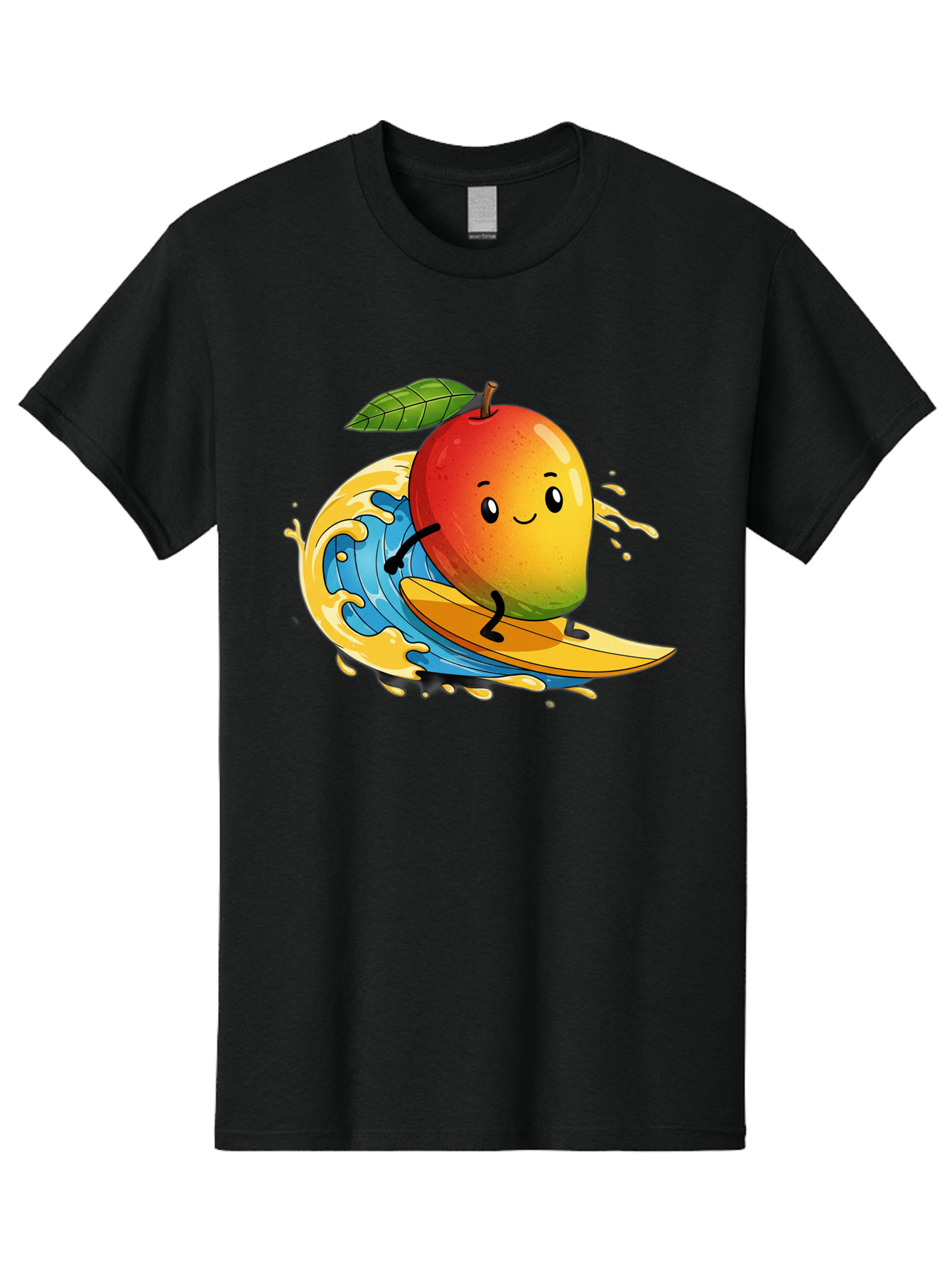 Mango-Surfing-1 Men'S Graphic Tee, 100% Cotton, Comfortable Casual Summer Wear, Machine Washable, Mango On Surfboard, Surfing Wave, Cartoon Fruit, Summer Fun, Beach Activity, Tropical Vibes, Happy Mango, Fruit Character, Playful Illustration Bac166 8
