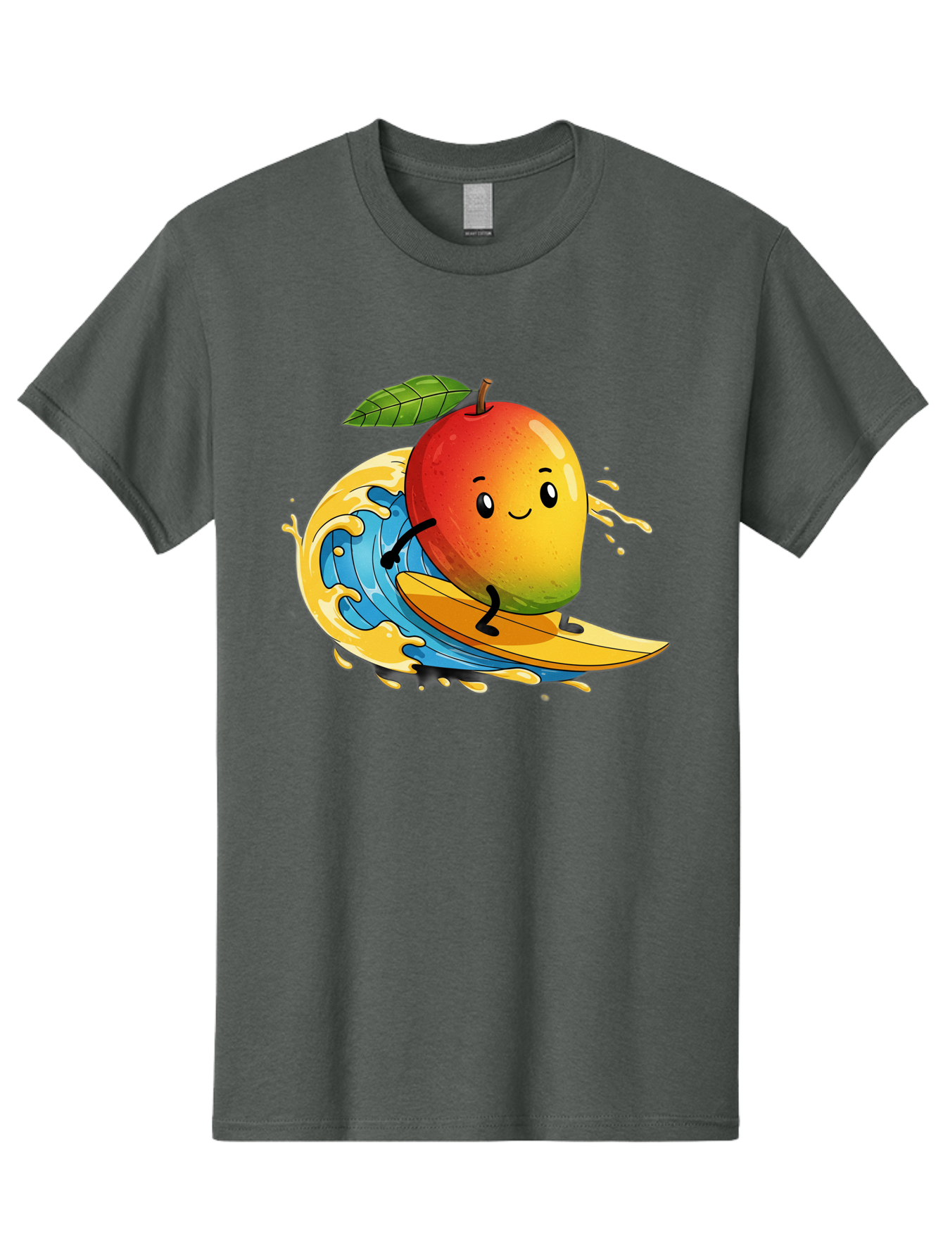 Mango-Surfing-1 Men'S Graphic Tee, 100% Cotton, Comfortable Casual Summer Wear, Machine Washable, Mango On Surfboard, Surfing Wave, Cartoon Fruit, Summer Fun, Beach Activity, Tropical Vibes, Happy Mango, Fruit Character, Playful Illustration Bac166 6