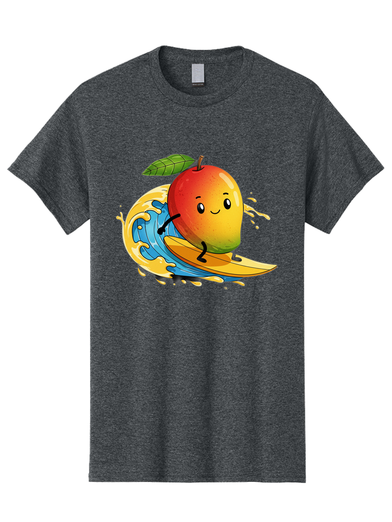 Mango-Surfing-1 Men'S Graphic Tee, 100% Cotton, Comfortable Casual Summer Wear, Machine Washable, Mango On Surfboard, Surfing Wave, Cartoon Fruit, Summer Fun, Beach Activity, Tropical Vibes, Happy Mango, Fruit Character, Playful Illustration Bac166 7