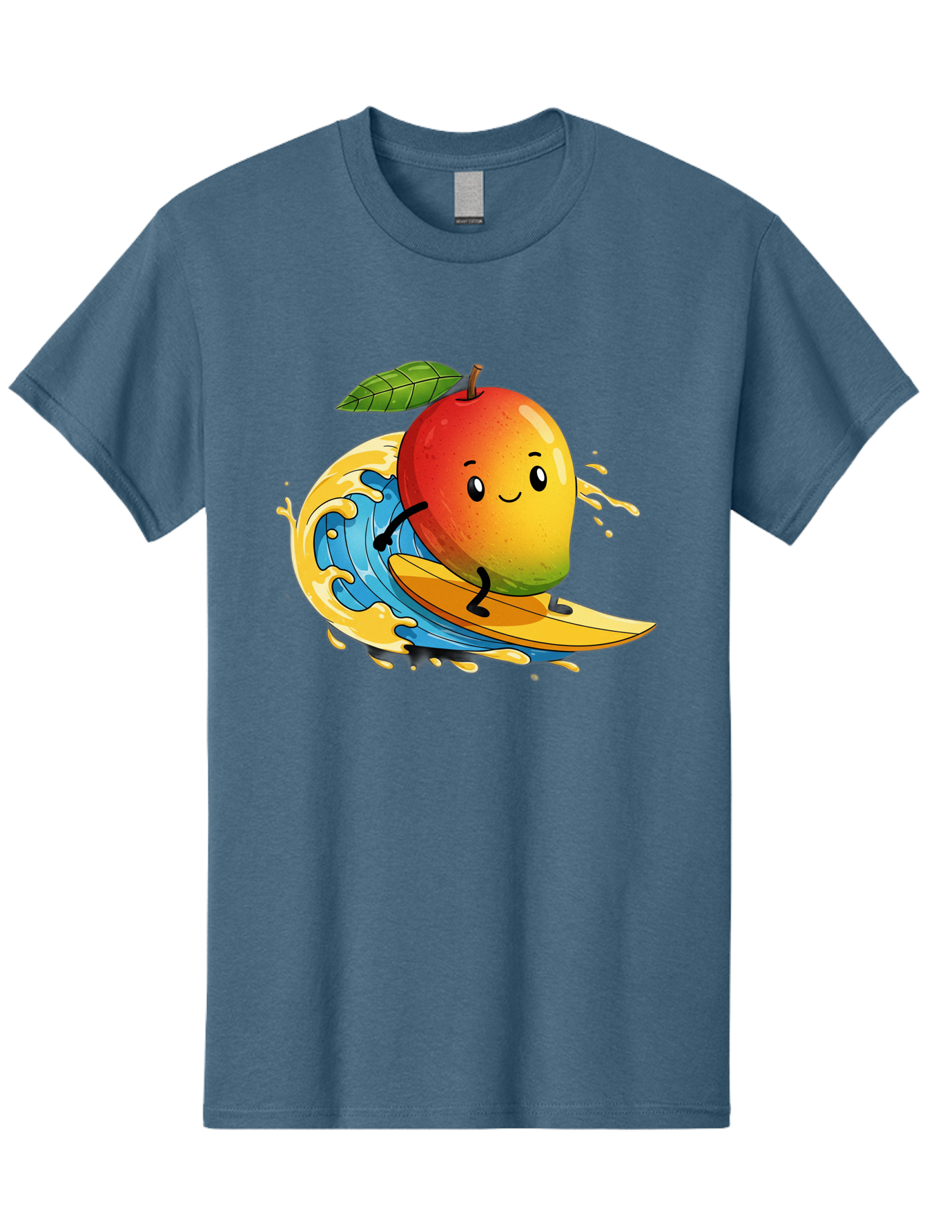 Mango-Surfing-1 Men'S Graphic Tee, 100% Cotton, Comfortable Casual Summer Wear, Machine Washable, Mango On Surfboard, Surfing Wave, Cartoon Fruit, Summer Fun, Beach Activity, Tropical Vibes, Happy Mango, Fruit Character, Playful Illustration Bac166 10