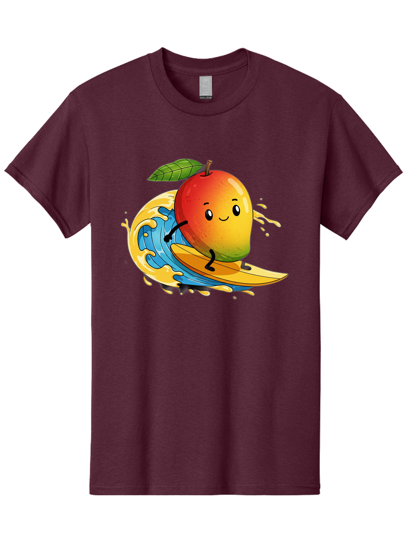 Mango-Surfing-1 Men'S Graphic Tee, 100% Cotton, Comfortable Casual Summer Wear, Machine Washable, Mango On Surfboard, Surfing Wave, Cartoon Fruit, Summer Fun, Beach Activity, Tropical Vibes, Happy Mango, Fruit Character, Playful Illustration Bac166 3