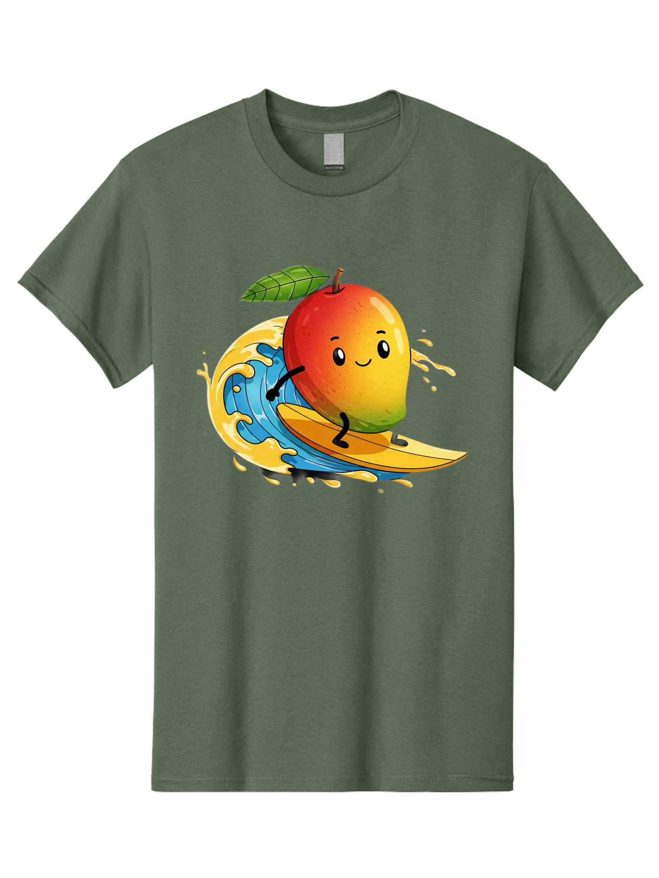 Mango-Surfing-1 Men'S Graphic Tee, 100% Cotton, Comfortable Casual Summer Wear, Machine Washable, Mango On Surfboard, Surfing Wave, Cartoon Fruit, Summer Fun, Beach Activity, Tropical Vibes, Happy Mango, Fruit Character, Playful Illustration Bac166 4