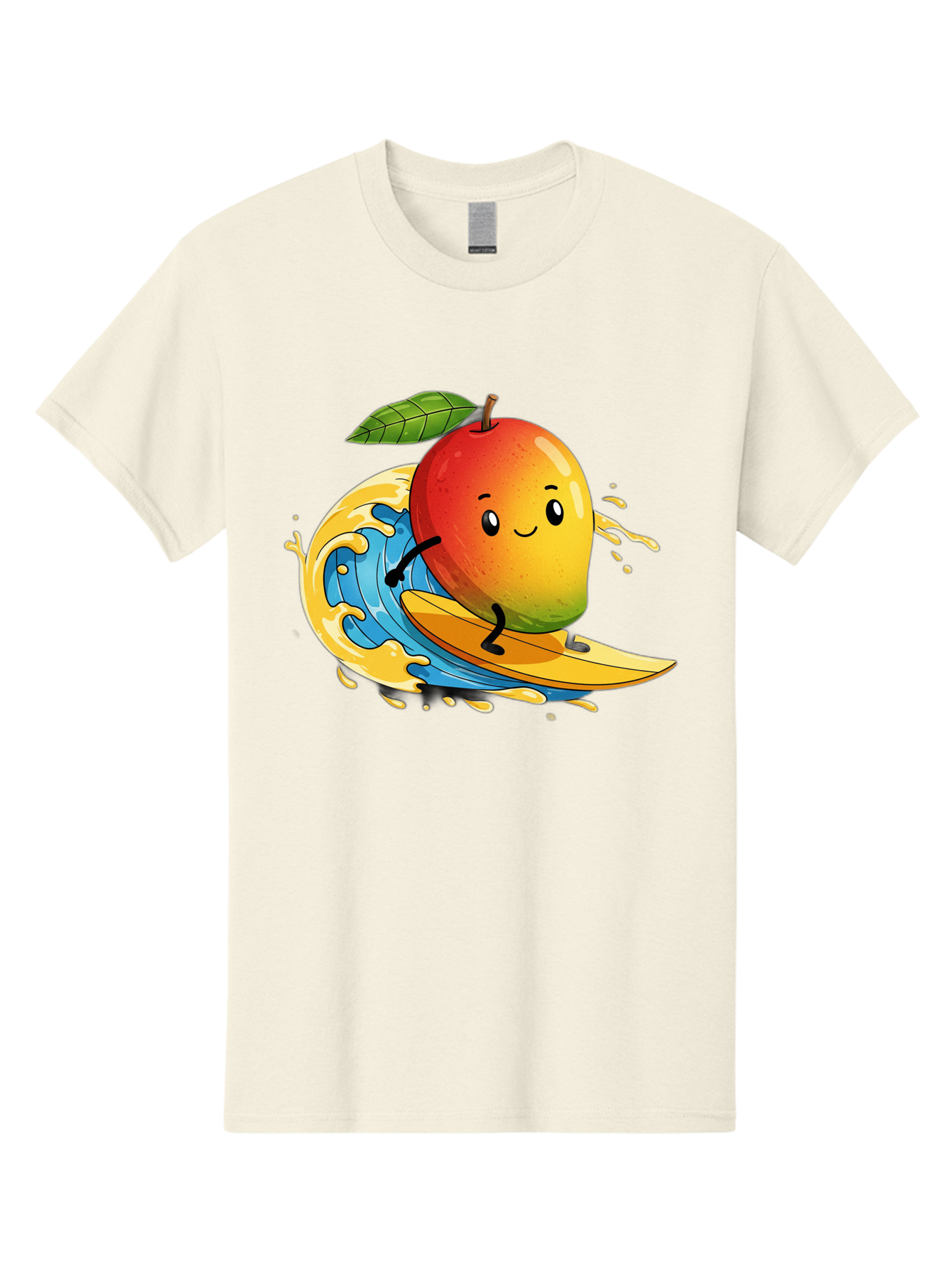 Mango-Surfing-1 Men'S Graphic Tee, 100% Cotton, Comfortable Casual Summer Wear, Machine Washable, Mango On Surfboard, Surfing Wave, Cartoon Fruit, Summer Fun, Beach Activity, Tropical Vibes, Happy Mango, Fruit Character, Playful Illustration Bac166 15