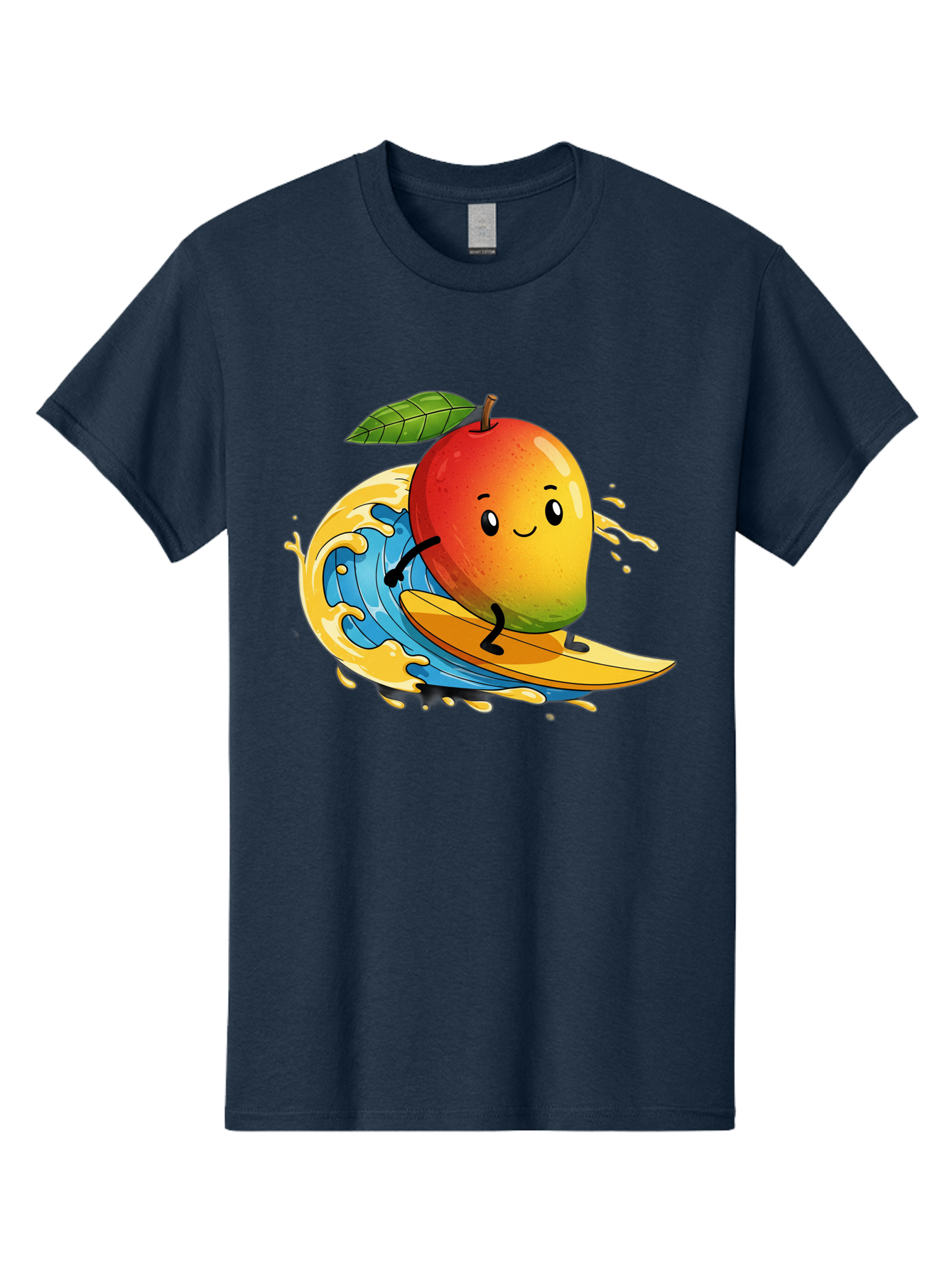 Mango-Surfing-1 Men'S Graphic Tee, 100% Cotton, Comfortable Casual Summer Wear, Machine Washable, Mango On Surfboard, Surfing Wave, Cartoon Fruit, Summer Fun, Beach Activity, Tropical Vibes, Happy Mango, Fruit Character, Playful Illustration Bac166 14
