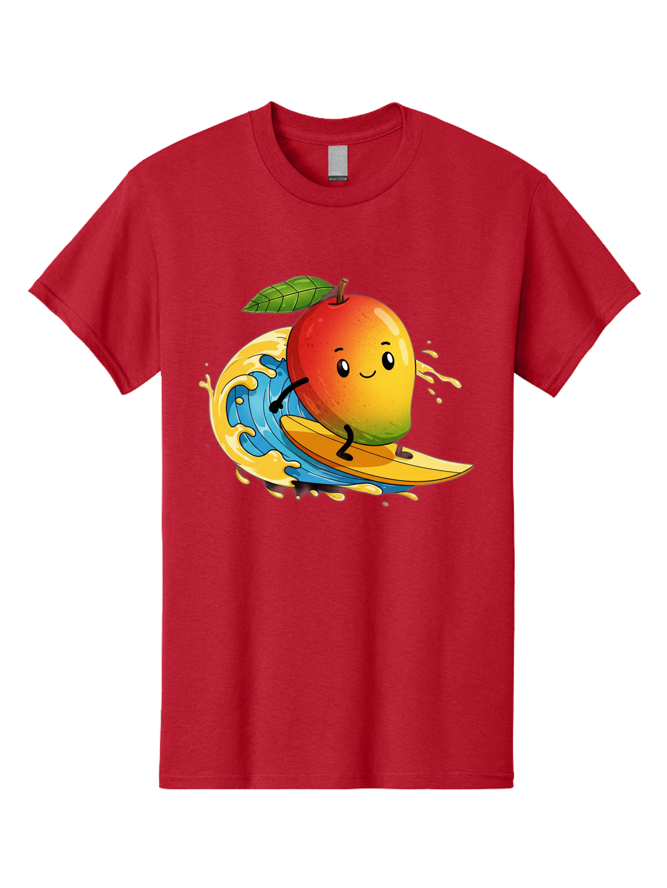 Mango-Surfing-1 Men'S Graphic Tee, 100% Cotton, Comfortable Casual Summer Wear, Machine Washable, Mango On Surfboard, Surfing Wave, Cartoon Fruit, Summer Fun, Beach Activity, Tropical Vibes, Happy Mango, Fruit Character, Playful Illustration Bac166 12