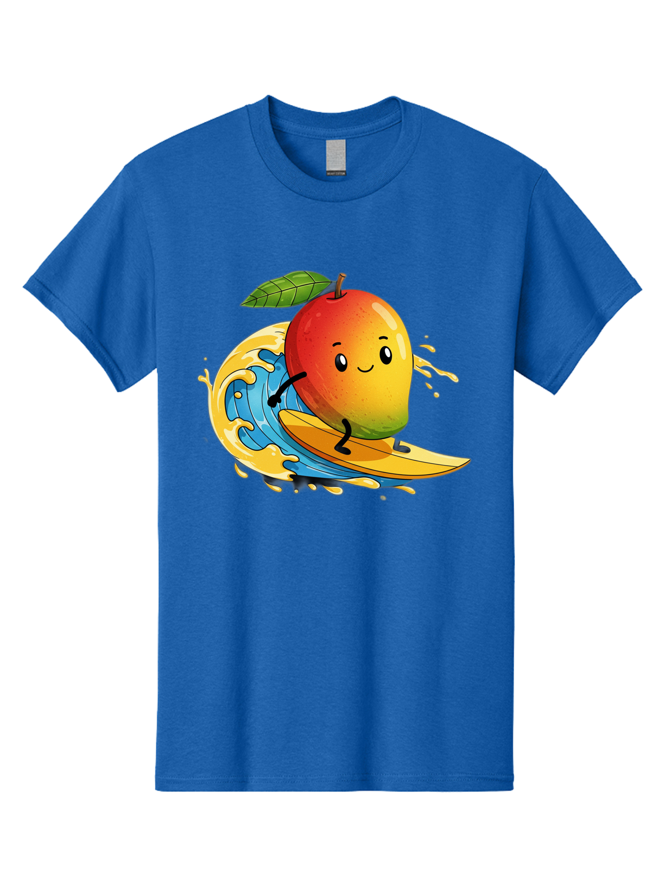 Mango-Surfing-1 Men'S Graphic Tee, 100% Cotton, Comfortable Casual Summer Wear, Machine Washable, Mango On Surfboard, Surfing Wave, Cartoon Fruit, Summer Fun, Beach Activity, Tropical Vibes, Happy Mango, Fruit Character, Playful Illustration Bac166 13
