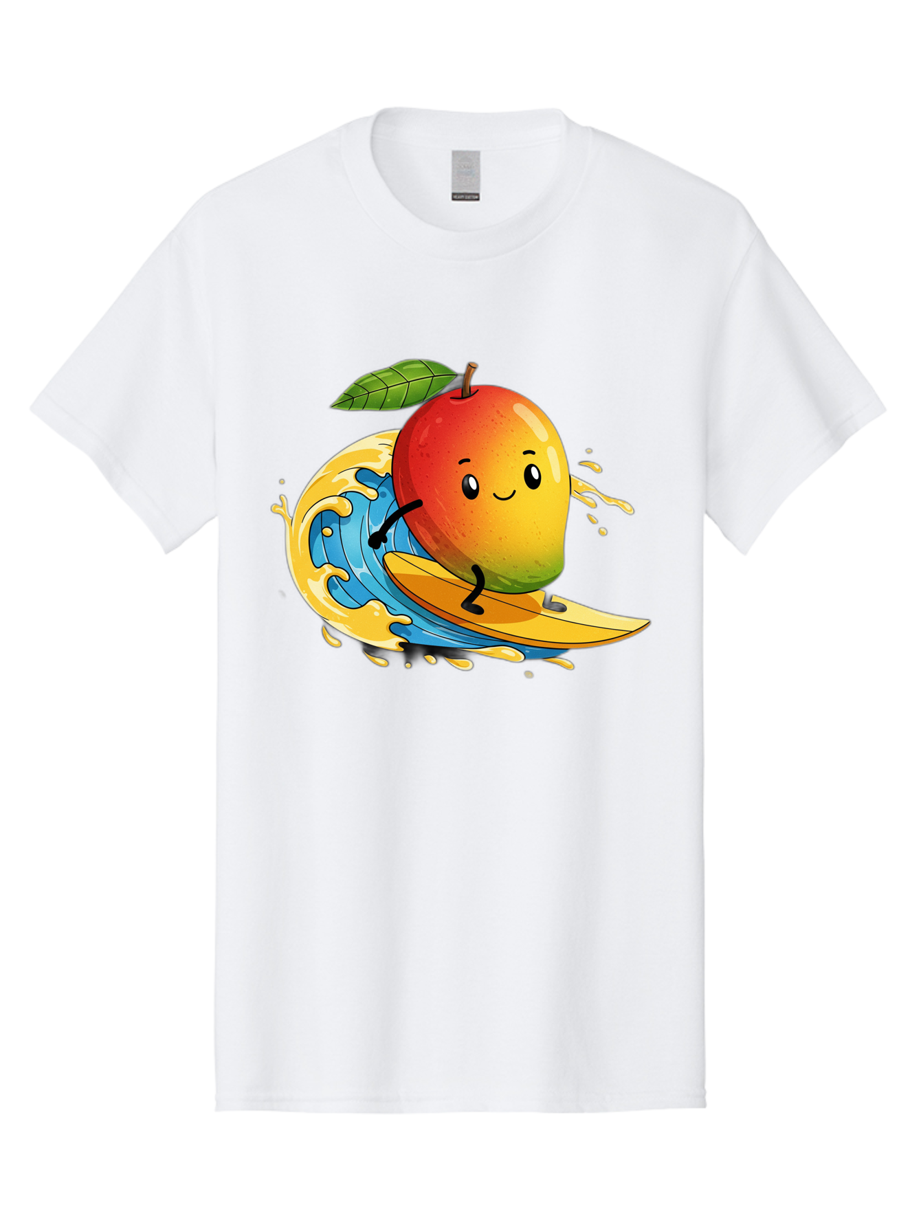 Mango-Surfing-1 Men'S Graphic Tee, 100% Cotton, Comfortable Casual Summer Wear, Machine Washable, Mango On Surfboard, Surfing Wave, Cartoon Fruit, Summer Fun, Beach Activity, Tropical Vibes, Happy Mango, Fruit Character, Playful Illustration Bac166 5