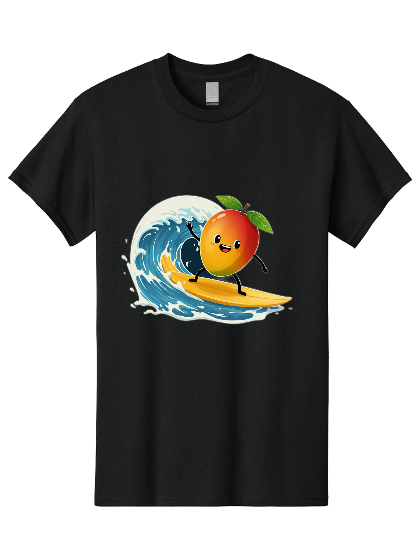 Mango-Surfing Men'S Graphic Tee, 100% Cotton, Comfortable Casual Summer Wear, Machine Washable, Cartoon Mango, Surfing Wave, Happy Face, Beach Fun, Summer Vibes, Ocean Wave, Surfing Cartoon, Playful Character, Cute Illustration Bac167 10