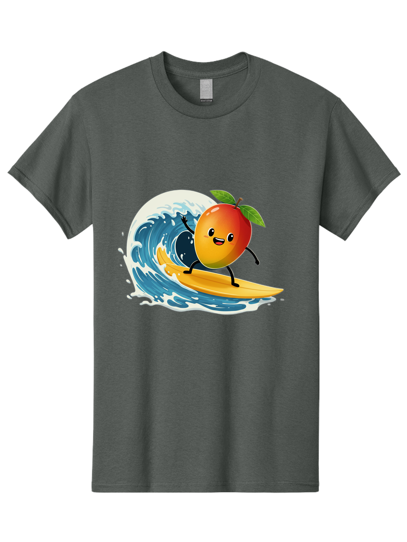 Mango-Surfing Men'S Graphic Tee, 100% Cotton, Comfortable Casual Summer Wear, Machine Washable, Cartoon Mango, Surfing Wave, Happy Face, Beach Fun, Summer Vibes, Ocean Wave, Surfing Cartoon, Playful Character, Cute Illustration Bac167 5