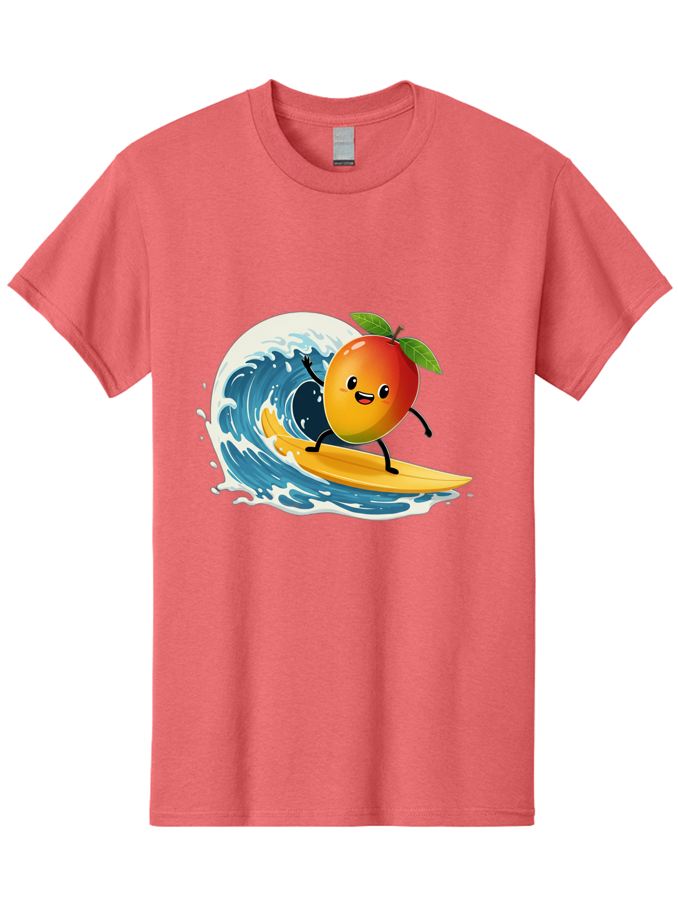 Mango-Surfing Men'S Graphic Tee, 100% Cotton, Comfortable Casual Summer Wear, Machine Washable, Cartoon Mango, Surfing Wave, Happy Face, Beach Fun, Summer Vibes, Ocean Wave, Surfing Cartoon, Playful Character, Cute Illustration Bac167 12
