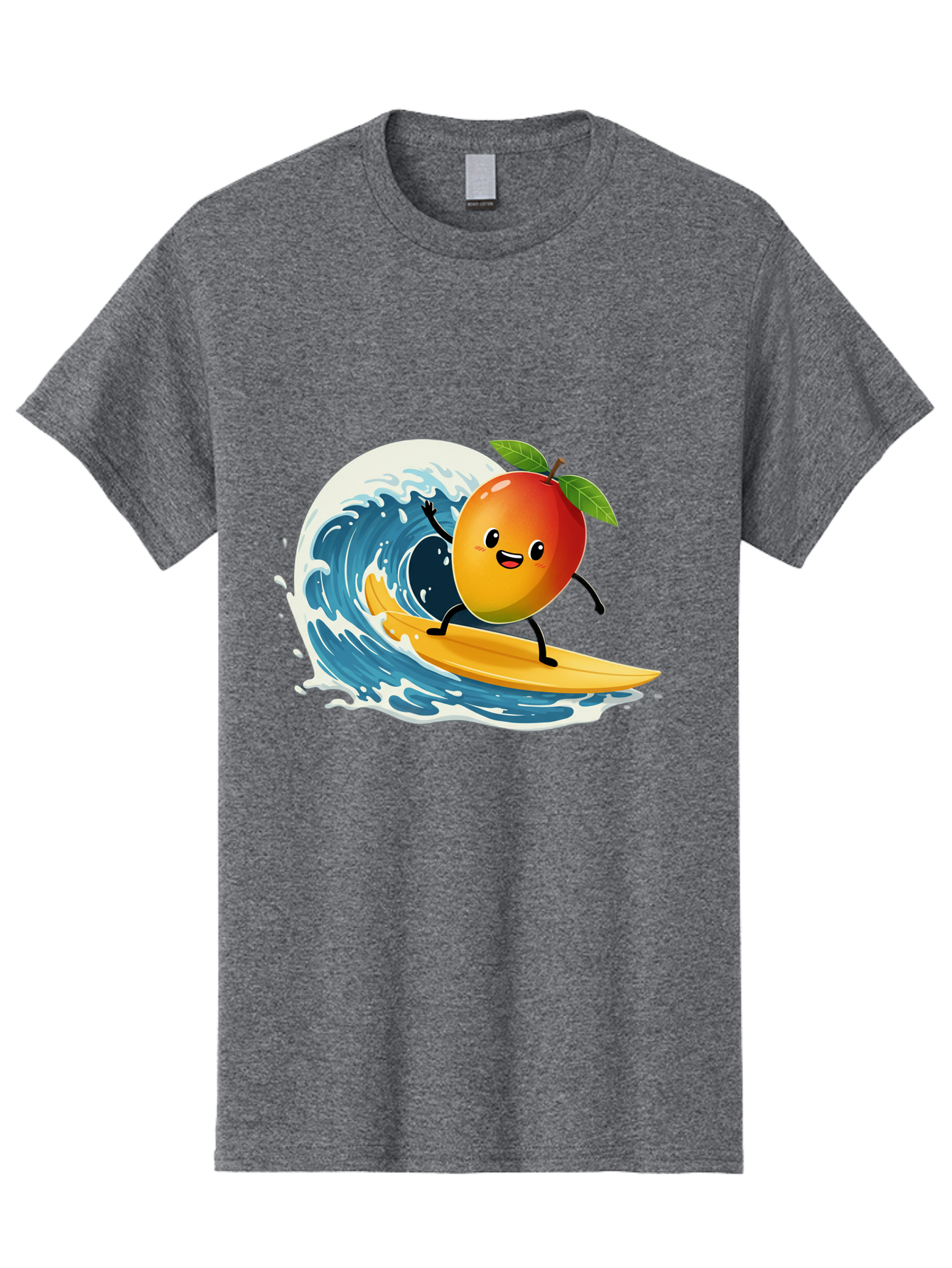 Mango-Surfing Men'S Graphic Tee, 100% Cotton, Comfortable Casual Summer Wear, Machine Washable, Cartoon Mango, Surfing Wave, Happy Face, Beach Fun, Summer Vibes, Ocean Wave, Surfing Cartoon, Playful Character, Cute Illustration Bac167 11