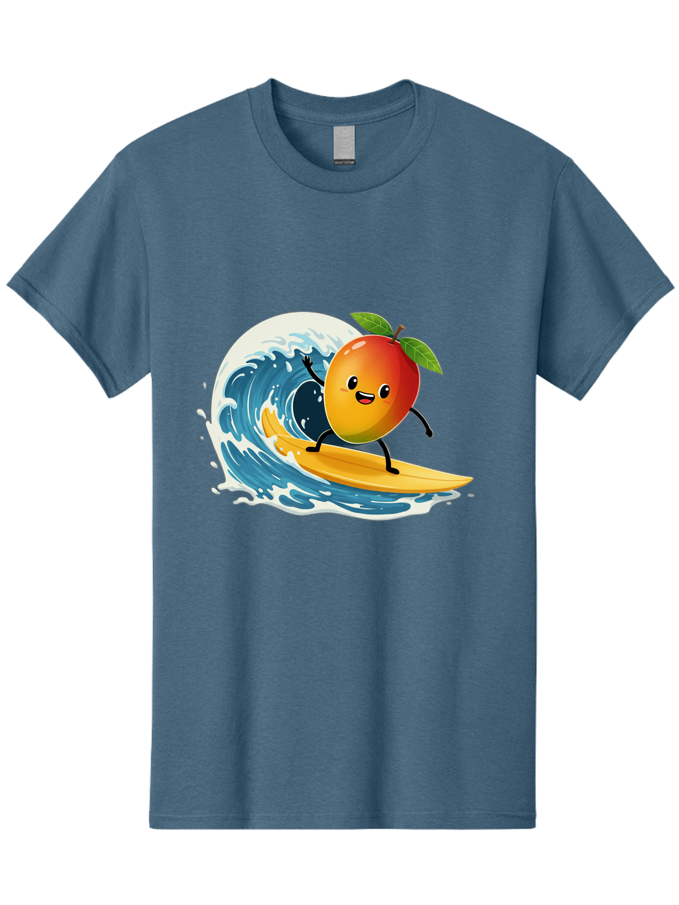 Mango-Surfing Men'S Graphic Tee, 100% Cotton, Comfortable Casual Summer Wear, Machine Washable, Cartoon Mango, Surfing Wave, Happy Face, Beach Fun, Summer Vibes, Ocean Wave, Surfing Cartoon, Playful Character, Cute Illustration Bac167 13