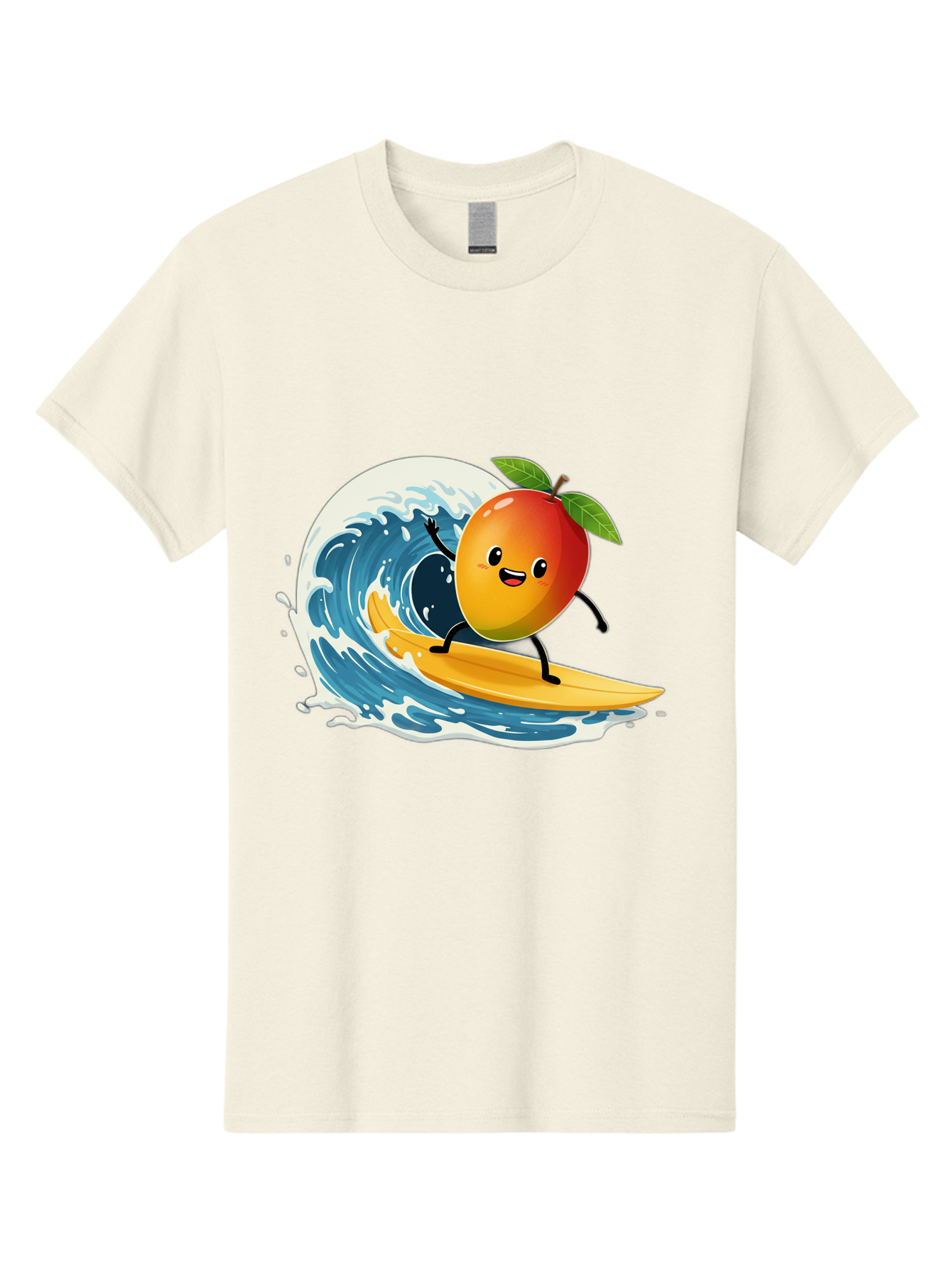 Mango-Surfing Men'S Graphic Tee, 100% Cotton, Comfortable Casual Summer Wear, Machine Washable, Cartoon Mango, Surfing Wave, Happy Face, Beach Fun, Summer Vibes, Ocean Wave, Surfing Cartoon, Playful Character, Cute Illustration Bac167 7