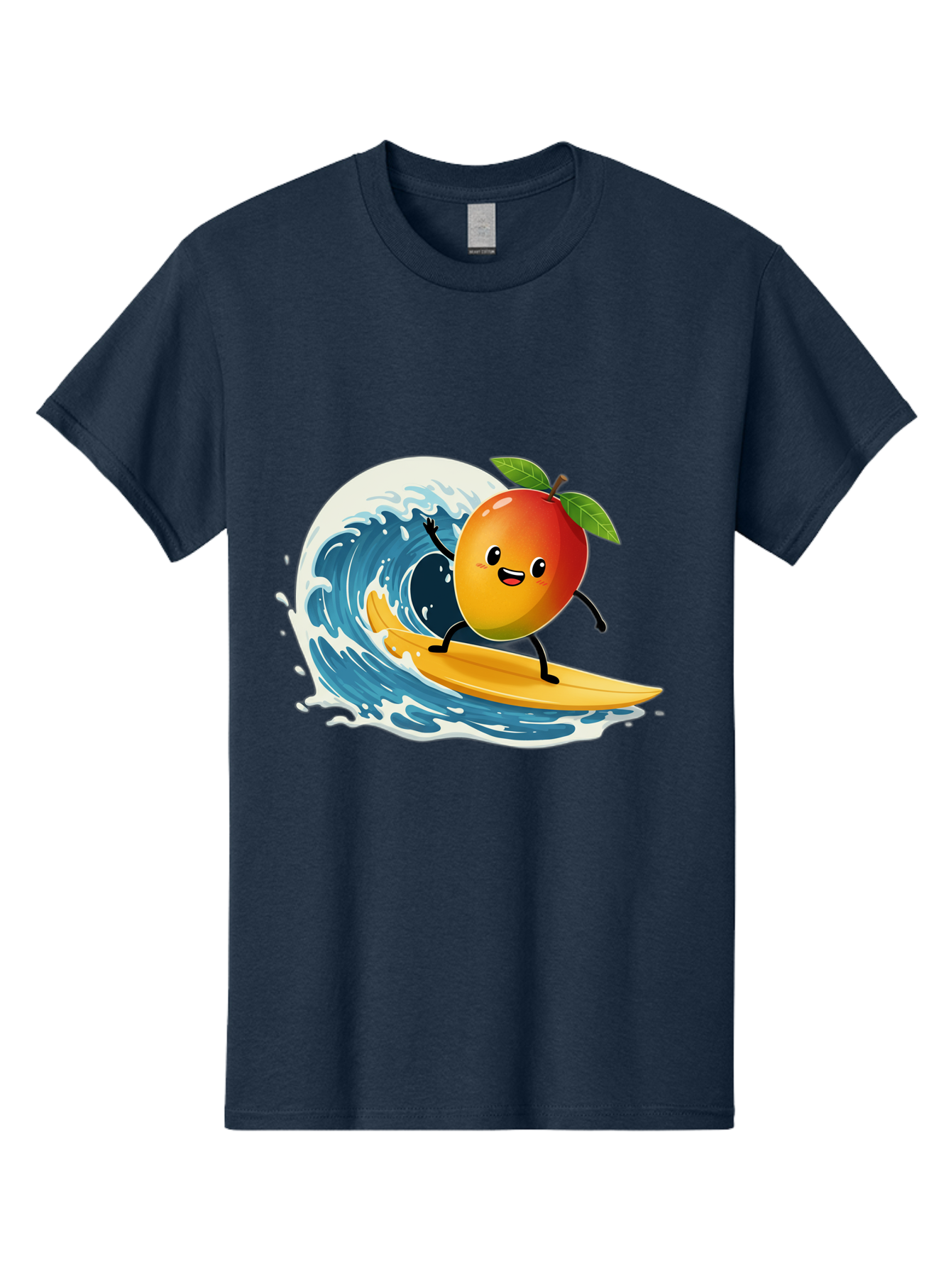 Mango-Surfing Men'S Graphic Tee, 100% Cotton, Comfortable Casual Summer Wear, Machine Washable, Cartoon Mango, Surfing Wave, Happy Face, Beach Fun, Summer Vibes, Ocean Wave, Surfing Cartoon, Playful Character, Cute Illustration Bac167 3