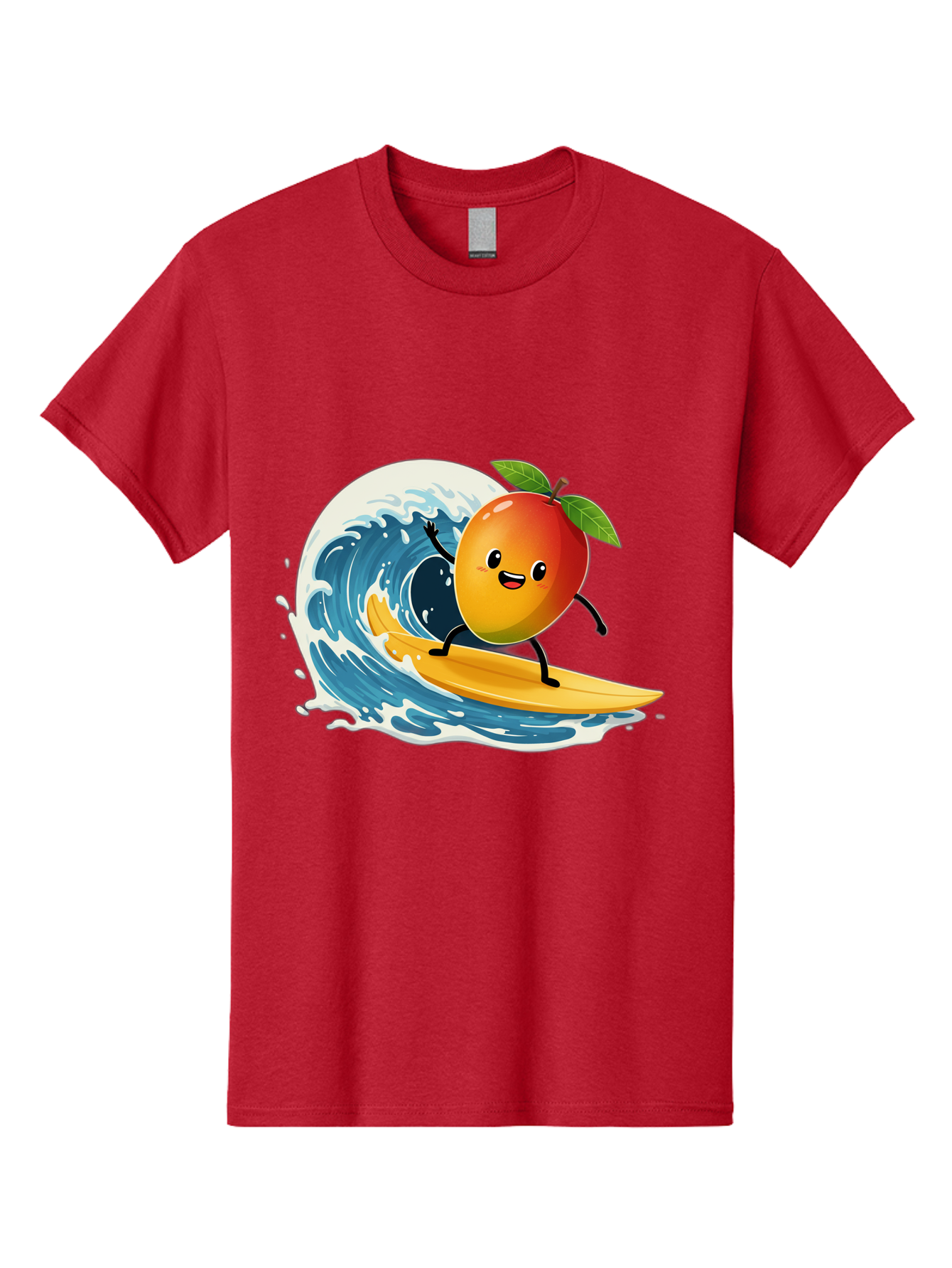 Mango-Surfing Men'S Graphic Tee, 100% Cotton, Comfortable Casual Summer Wear, Machine Washable, Cartoon Mango, Surfing Wave, Happy Face, Beach Fun, Summer Vibes, Ocean Wave, Surfing Cartoon, Playful Character, Cute Illustration Bac167 6