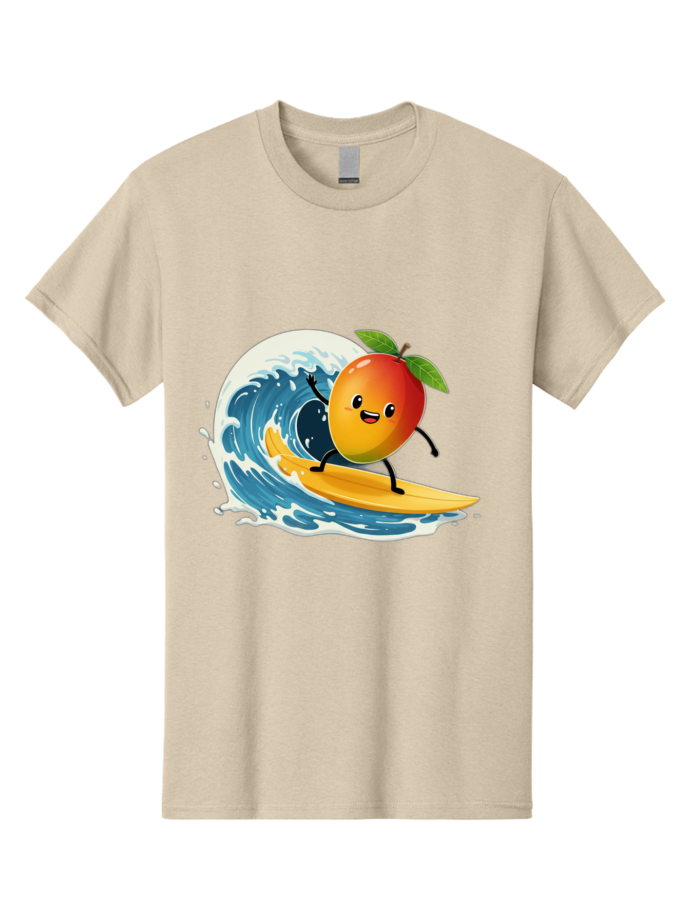 Mango-Surfing Men'S Graphic Tee, 100% Cotton, Comfortable Casual Summer Wear, Machine Washable, Cartoon Mango, Surfing Wave, Happy Face, Beach Fun, Summer Vibes, Ocean Wave, Surfing Cartoon, Playful Character, Cute Illustration Bac167 15