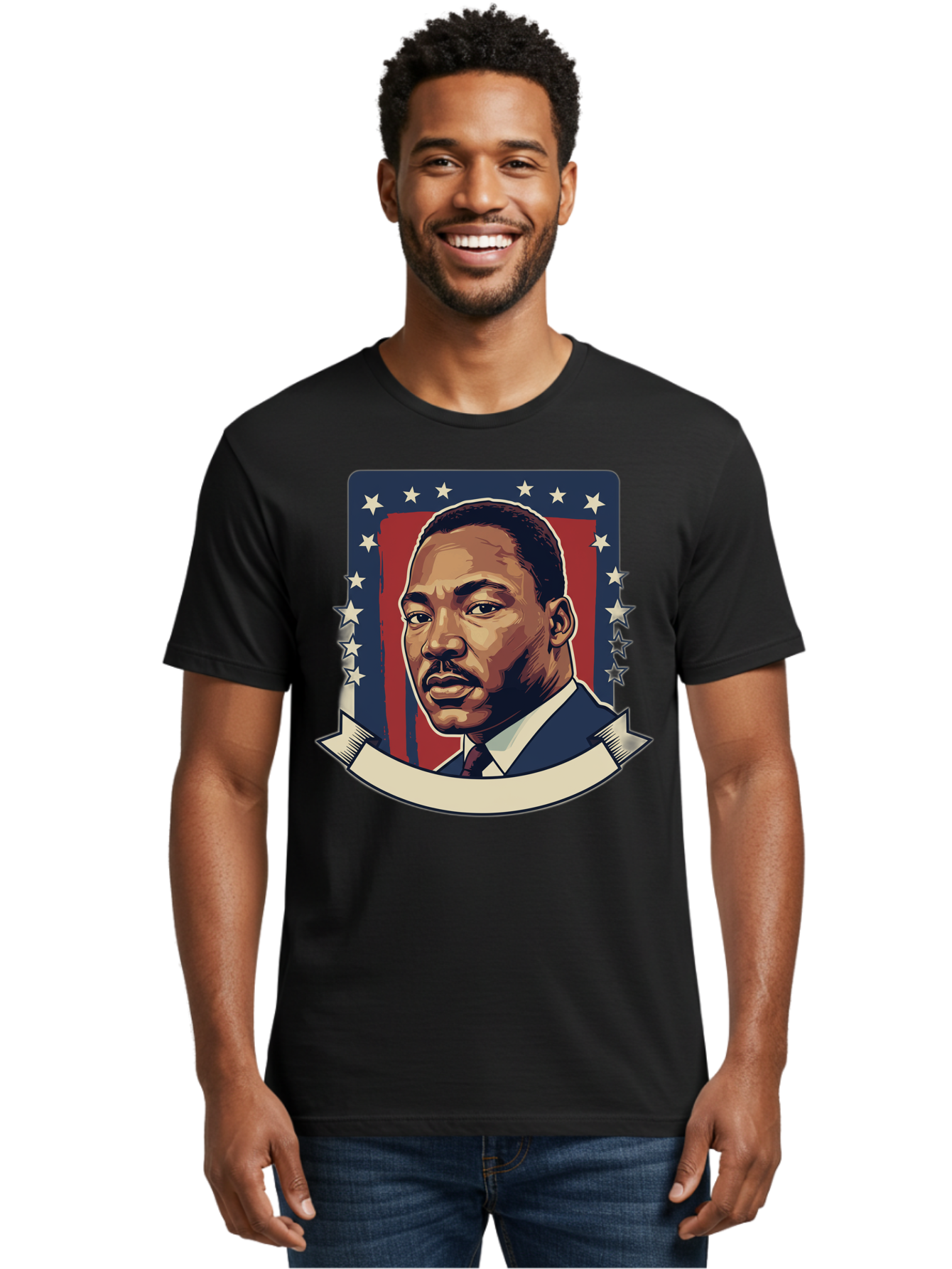 Martin-Luther-King Men'S Graphic Tee, 100% Cotton, Comfortable Casual Summer Wear, Machine Washable, Martin Luther King Jr. Portrait, Civil Rights Leader, Patriotic Illustration, Red White And Blue, Stars And Stripes, Inspirational Quote, Bac180 26