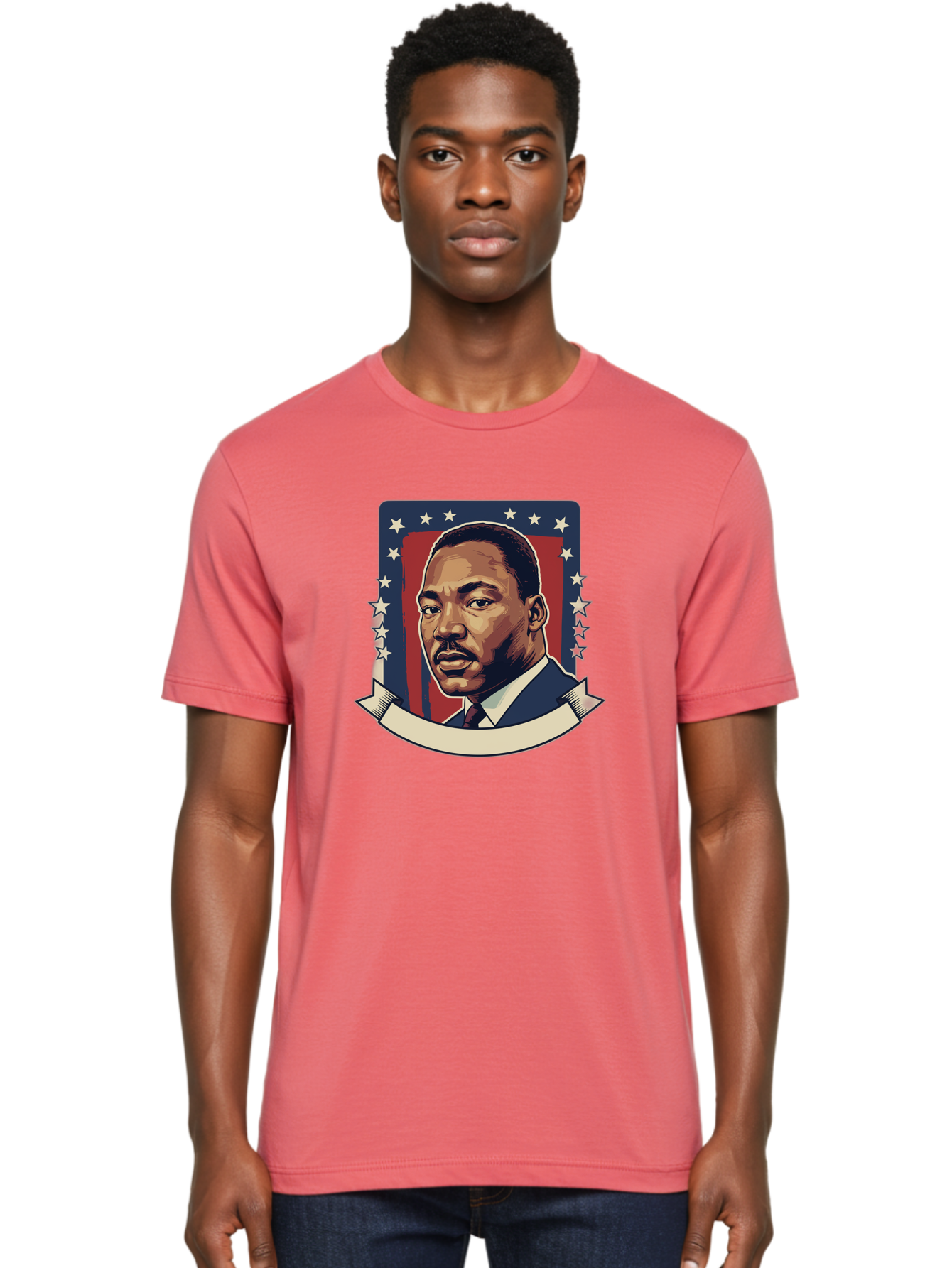 Martin-Luther-King Men'S Graphic Tee, 100% Cotton, Comfortable Casual Summer Wear, Machine Washable, Martin Luther King Jr. Portrait, Civil Rights Leader, Patriotic Illustration, Red White And Blue, Stars And Stripes, Inspirational Quote, Bac180 29