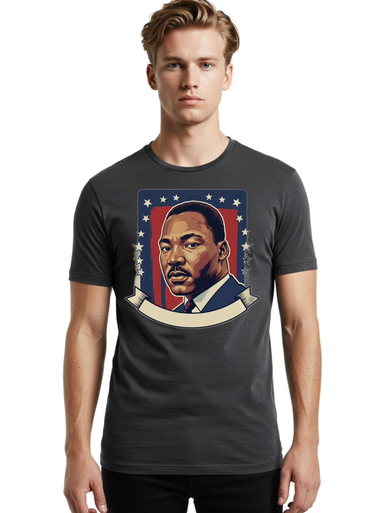 Martin-Luther-King Men'S Graphic Tee, 100% Cotton, Comfortable Casual Summer Wear, Machine Washable, Martin Luther King Jr. Portrait, Civil Rights Leader, Patriotic Illustration, Red White And Blue, Stars And Stripes, Inspirational Quote, Bac180 28