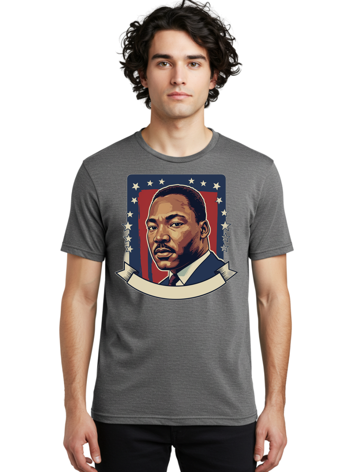 Martin-Luther-King Men'S Graphic Tee, 100% Cotton, Comfortable Casual Summer Wear, Machine Washable, Martin Luther King Jr. Portrait, Civil Rights Leader, Patriotic Illustration, Red White And Blue, Stars And Stripes, Inspirational Quote, Bac180 21