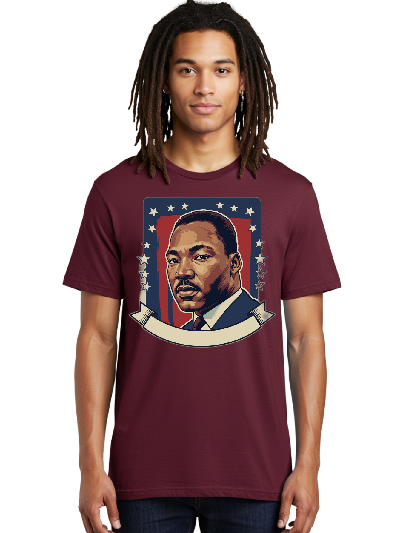 Martin-Luther-King Men'S Graphic Tee, 100% Cotton, Comfortable Casual Summer Wear, Machine Washable, Martin Luther King Jr. Portrait, Civil Rights Leader, Patriotic Illustration, Red White And Blue, Stars And Stripes, Inspirational Quote, Bac180 25
