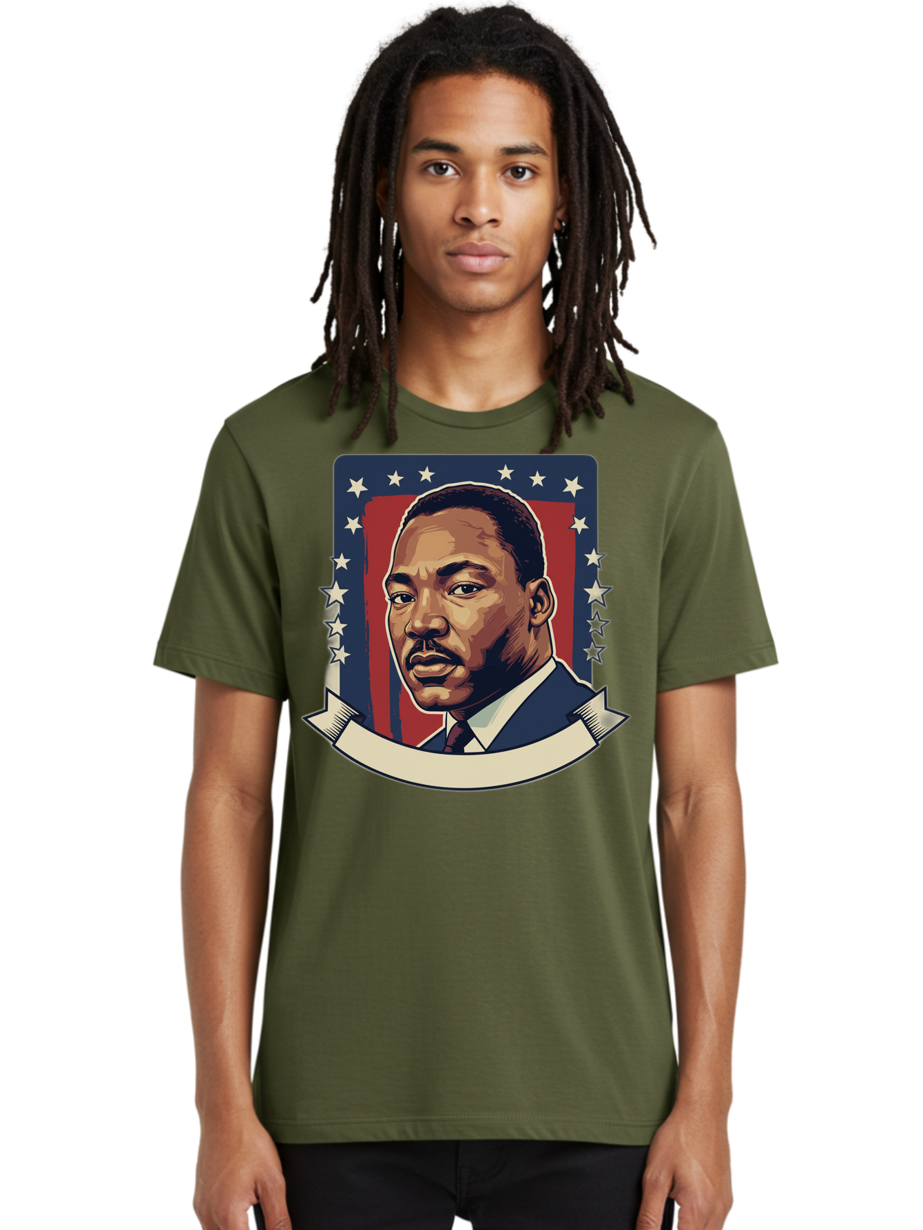 Martin-Luther-King Men'S Graphic Tee, 100% Cotton, Comfortable Casual Summer Wear, Machine Washable, Martin Luther King Jr. Portrait, Civil Rights Leader, Patriotic Illustration, Red White And Blue, Stars And Stripes, Inspirational Quote, Bac180 27