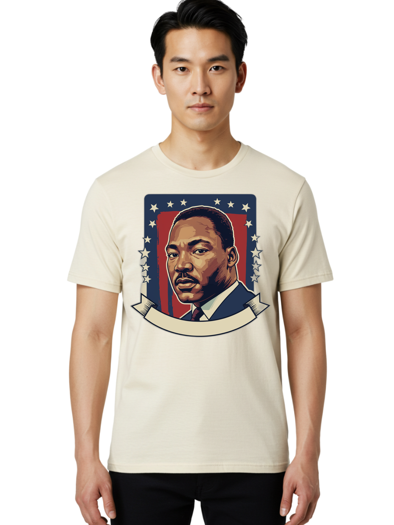 Martin-Luther-King Men'S Graphic Tee, 100% Cotton, Comfortable Casual Summer Wear, Machine Washable, Martin Luther King Jr. Portrait, Civil Rights Leader, Patriotic Illustration, Red White And Blue, Stars And Stripes, Inspirational Quote, Bac180 19