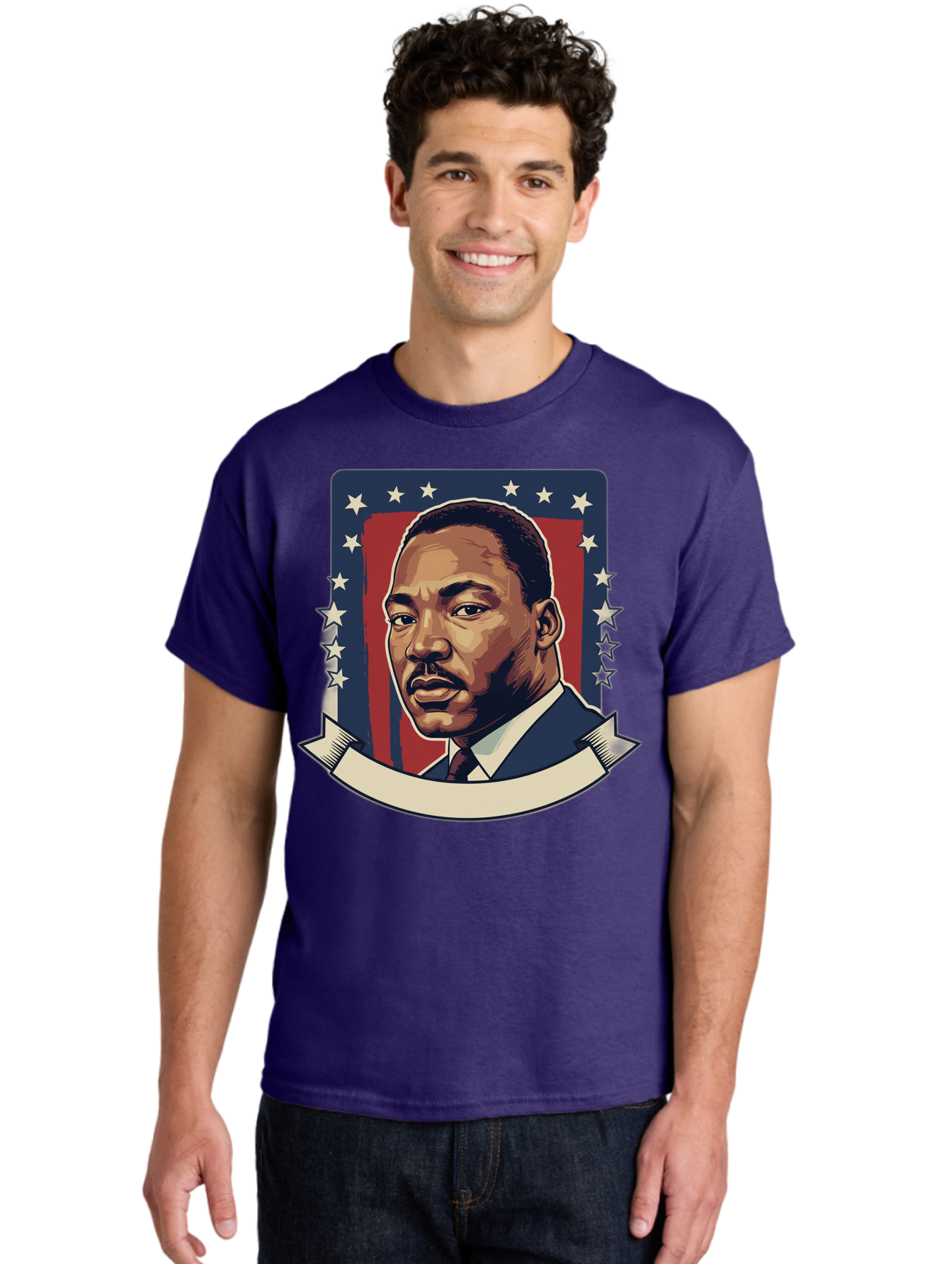 Martin-Luther-King Men'S Graphic Tee, 100% Cotton, Comfortable Casual Summer Wear, Machine Washable, Martin Luther King Jr. Portrait, Civil Rights Leader, Patriotic Illustration, Red White And Blue, Stars And Stripes, Inspirational Quote, Bac180 18